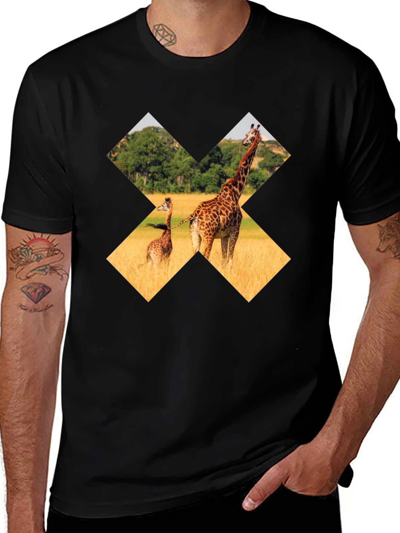 Variant 5 of Giraffe Print Black T-Shirt