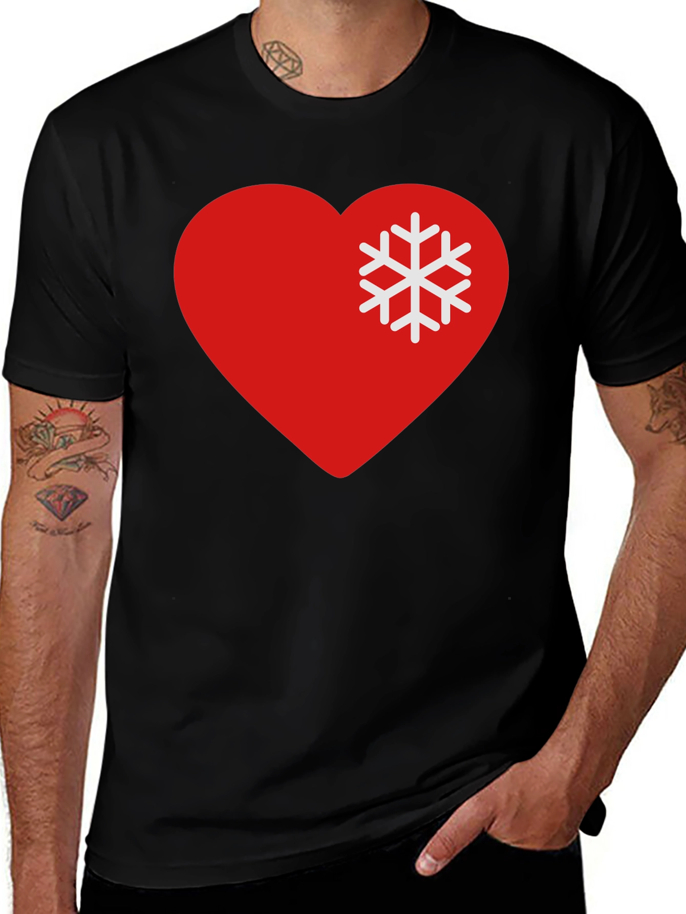 Variant 18 of Heart Snowflake Graphic Tee - Black Casual T-Shirt