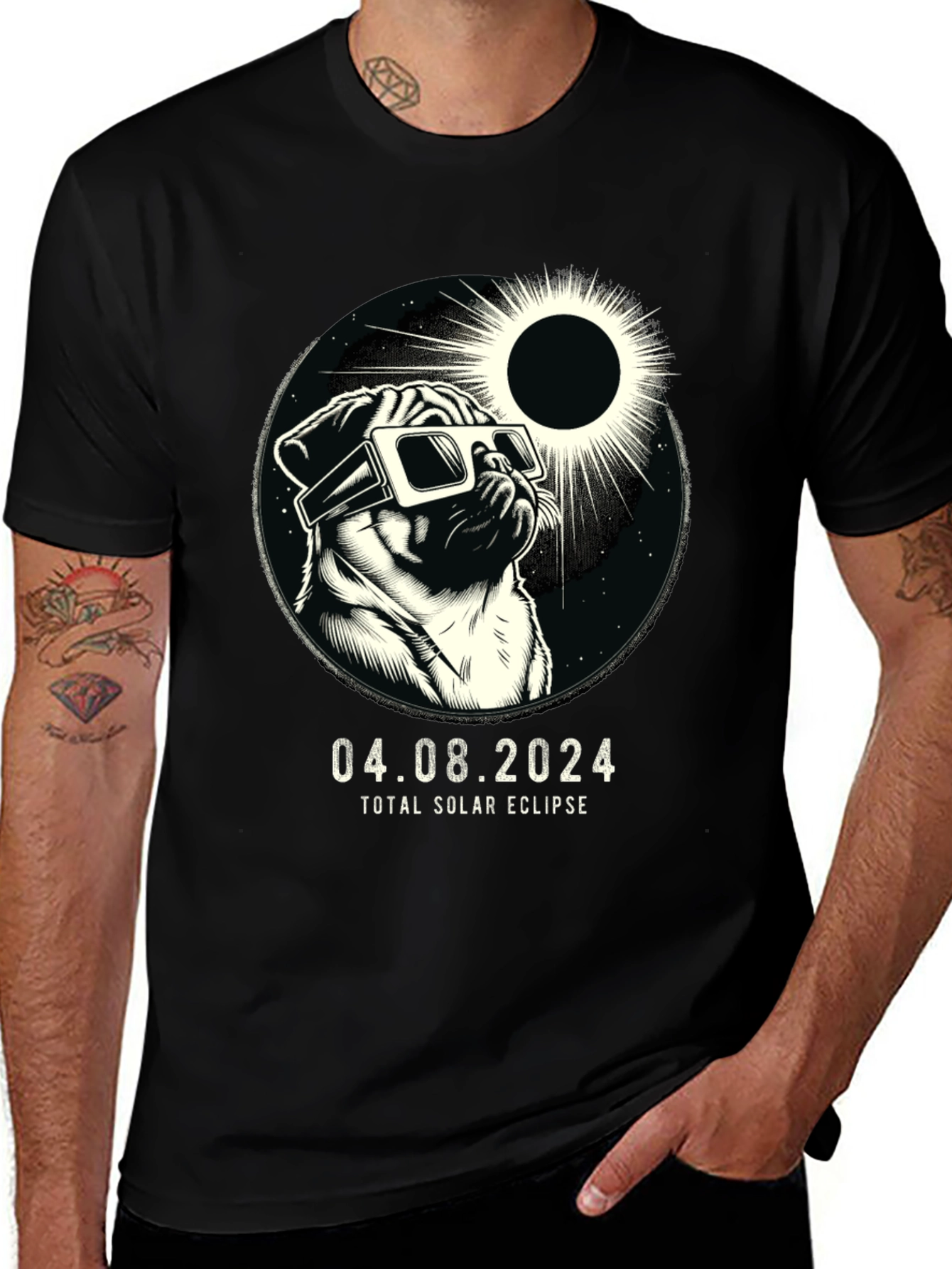 Total Solar Eclipse Pug T-Shirt - April 8, 2024