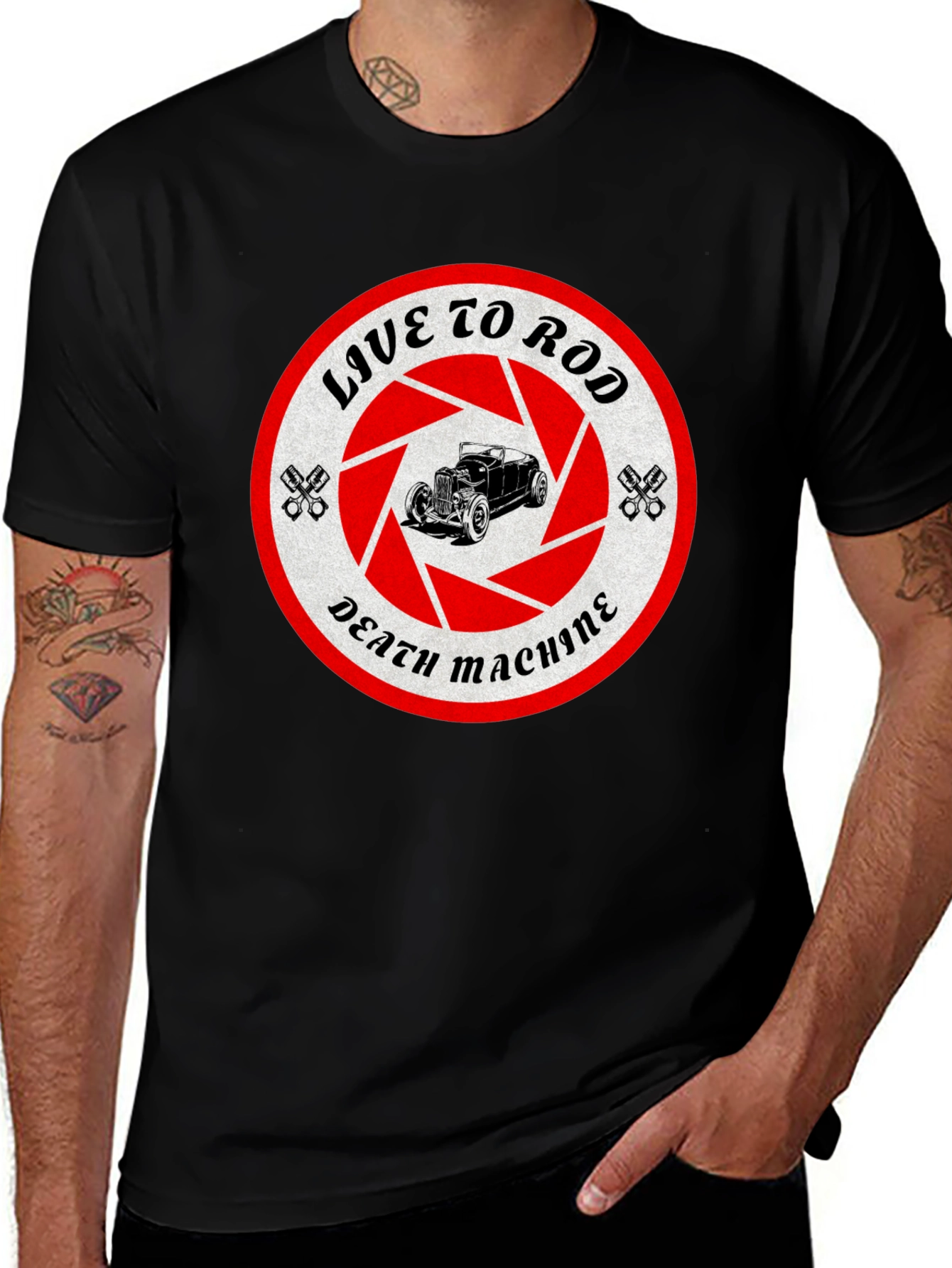 Variant 17 of Live to Rod Death Machine T-Shirt - Black Hot Rod Tee