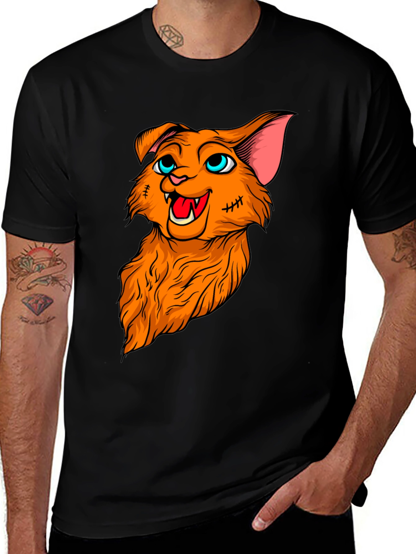 Black Cartoon Zombie Cat Graphic Tee - Black main image