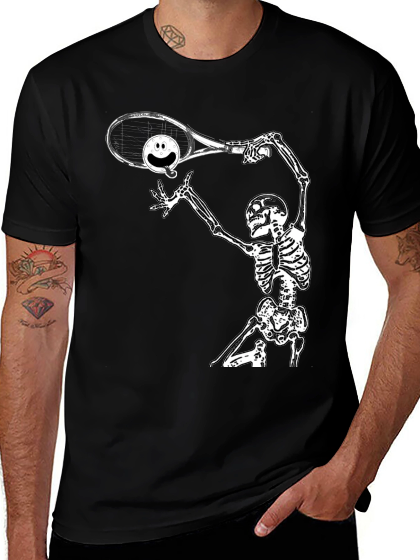 Variant 29 of Humorous Skeleton Tennis T-Shirt