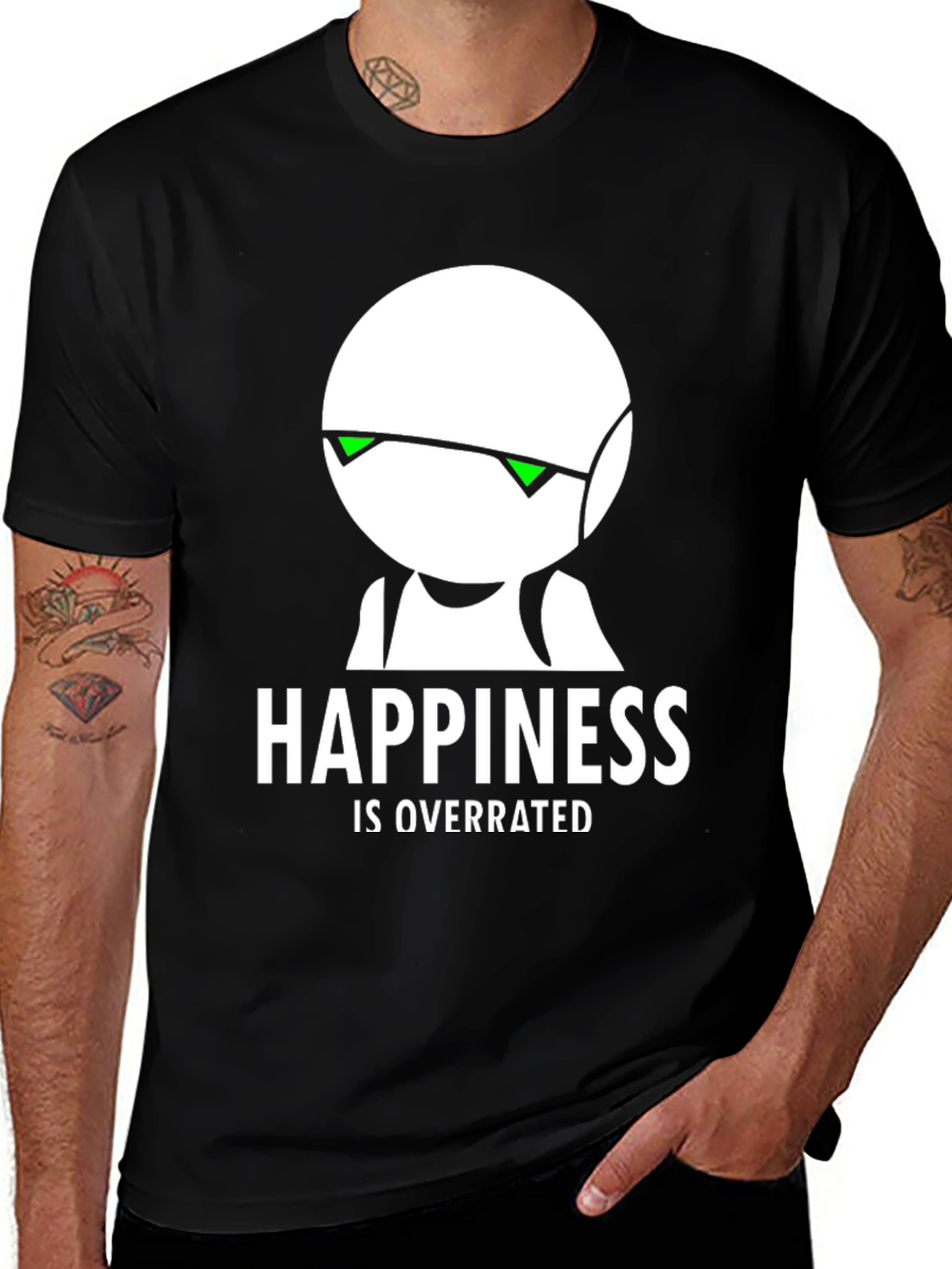 Variant 6 of Happiness Is Overrated Black Graphic T-Shirt