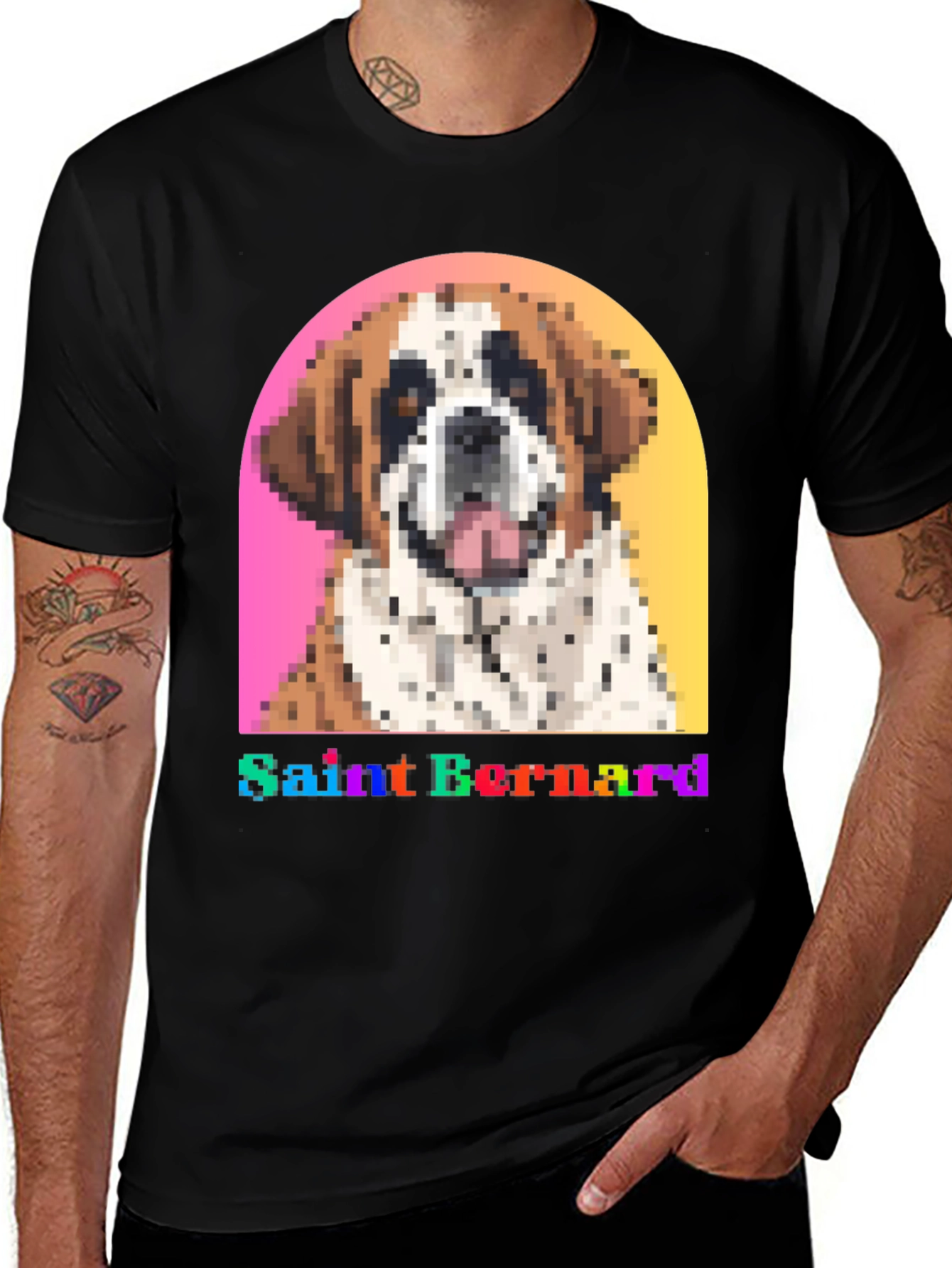 Variant 7 of Saint Bernard Dog Pixel Art Black T-Shirt