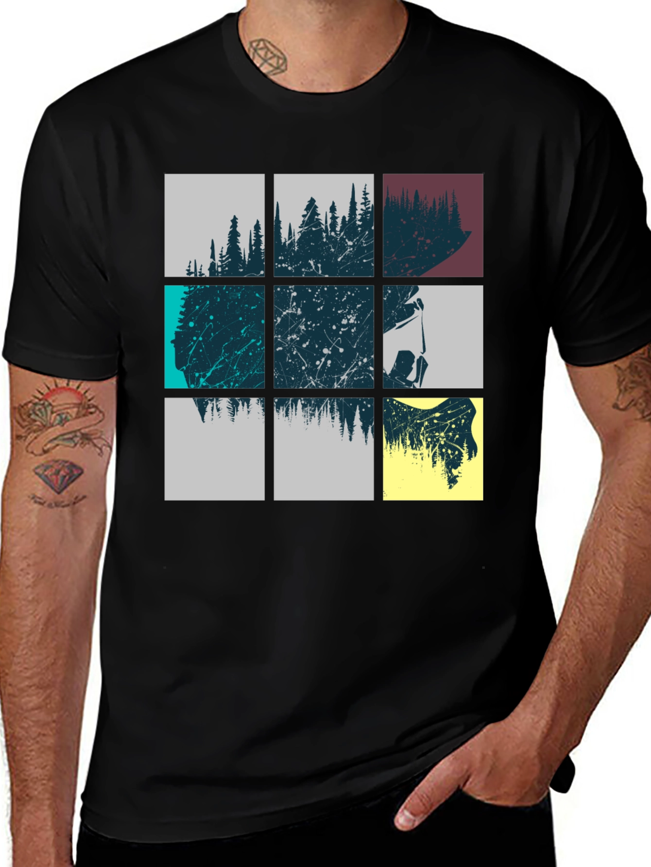 Variant 6 of Abstract Forest Graphic Print Men's Black T-Shirt