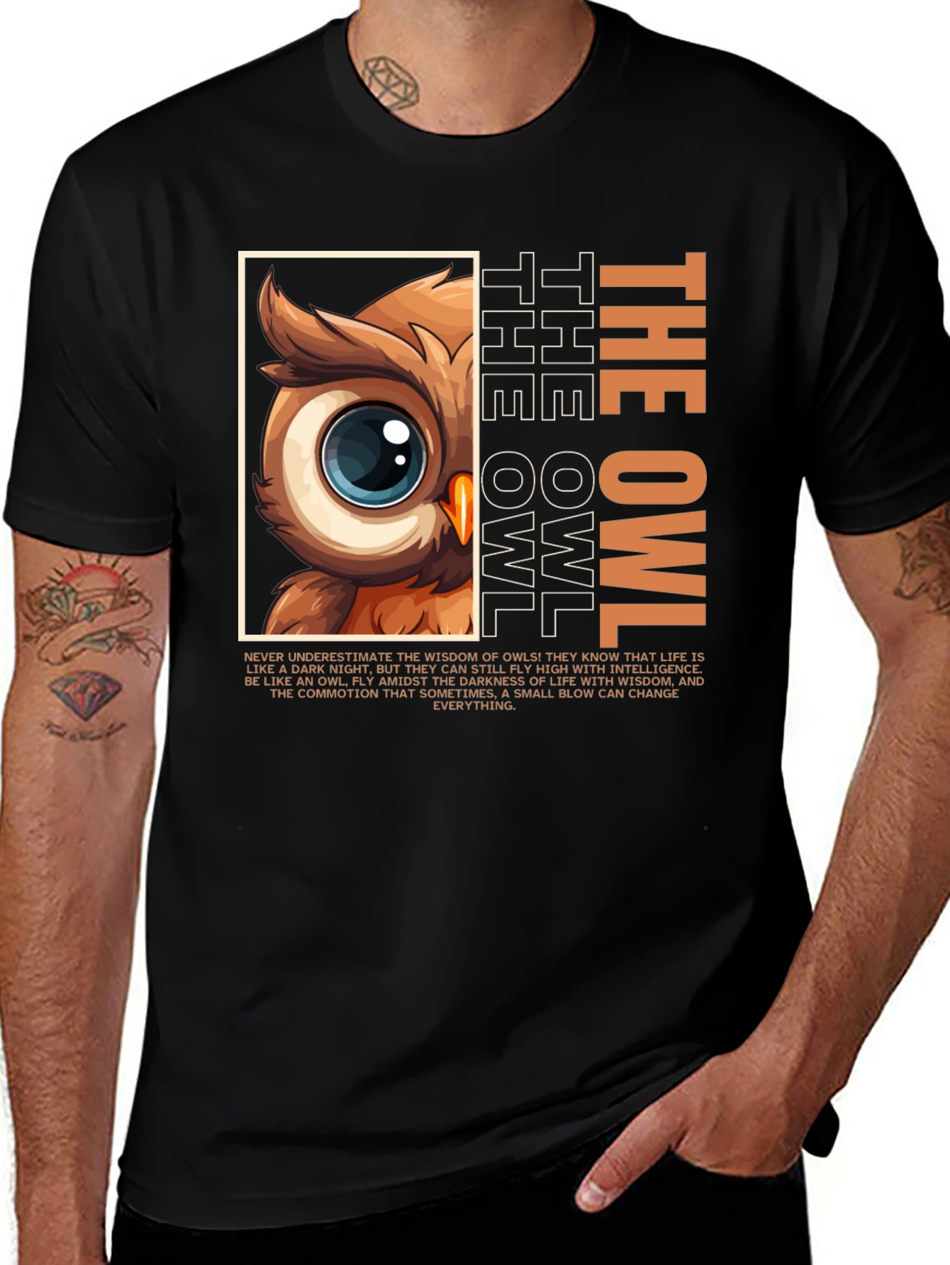 Variant 30 of Owl Wisdom Graphic Tee - Intelligent Bird Design