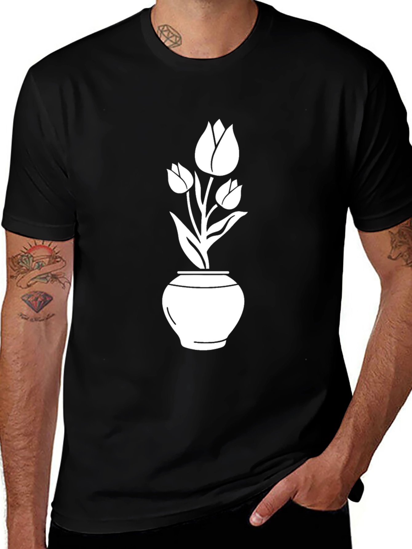 Variant 10 of Black T-Shirt with Tulip Pot Graphic