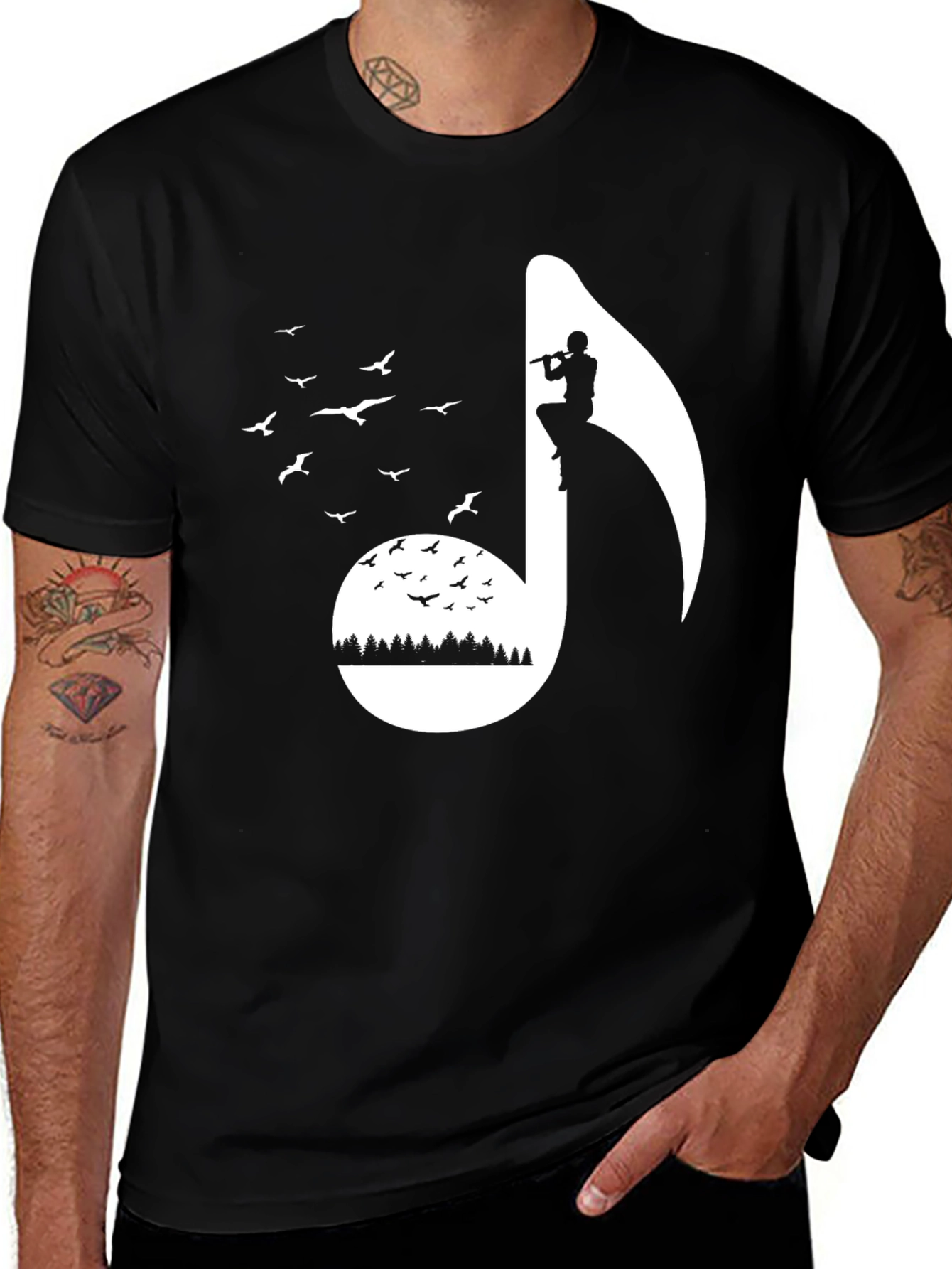 Variant 17 of Musical Note Graphic Tee - Nature Inspired Flute Player
