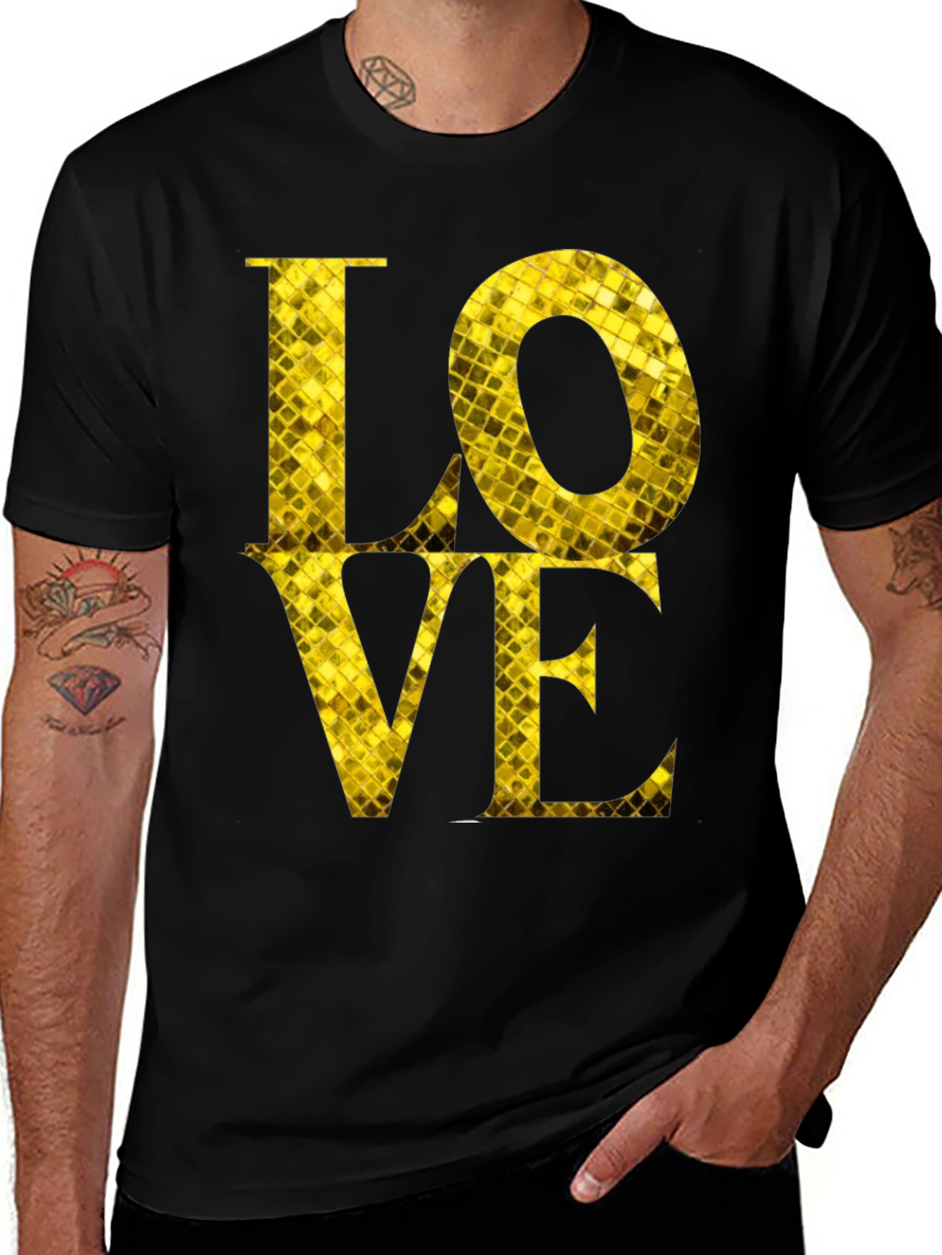 Variant 11 of LOVE Graphic Tee - Sparkly Gold Text on Black Shirt