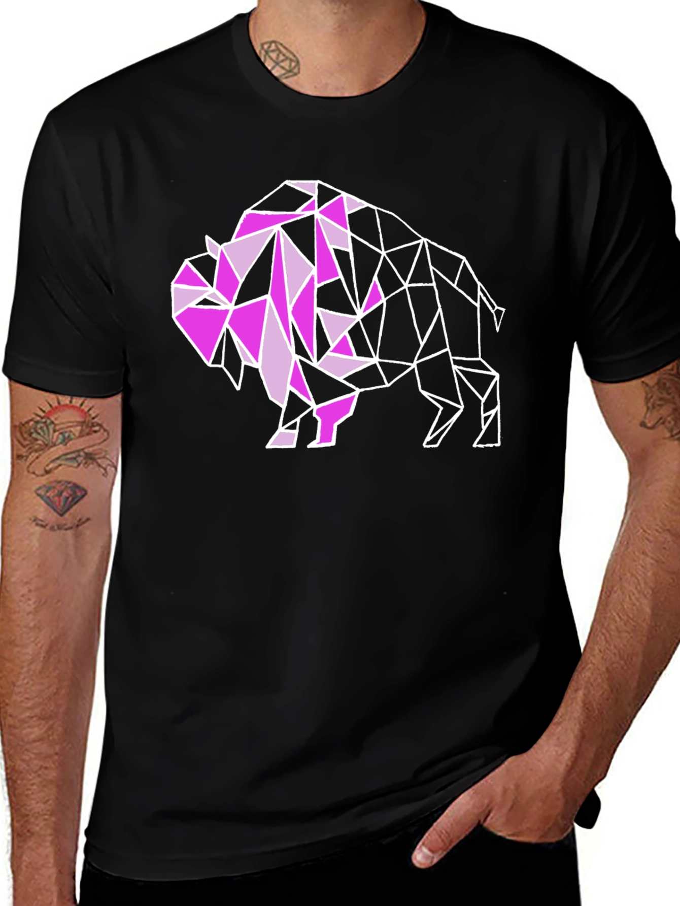 Variant 21 of Geometric Bison Graphic Tee - Modern Black T-Shirt