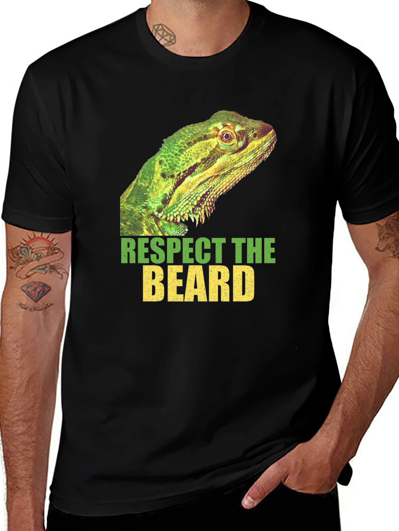 Respect The Beard Lizard Graphic T-Shirt