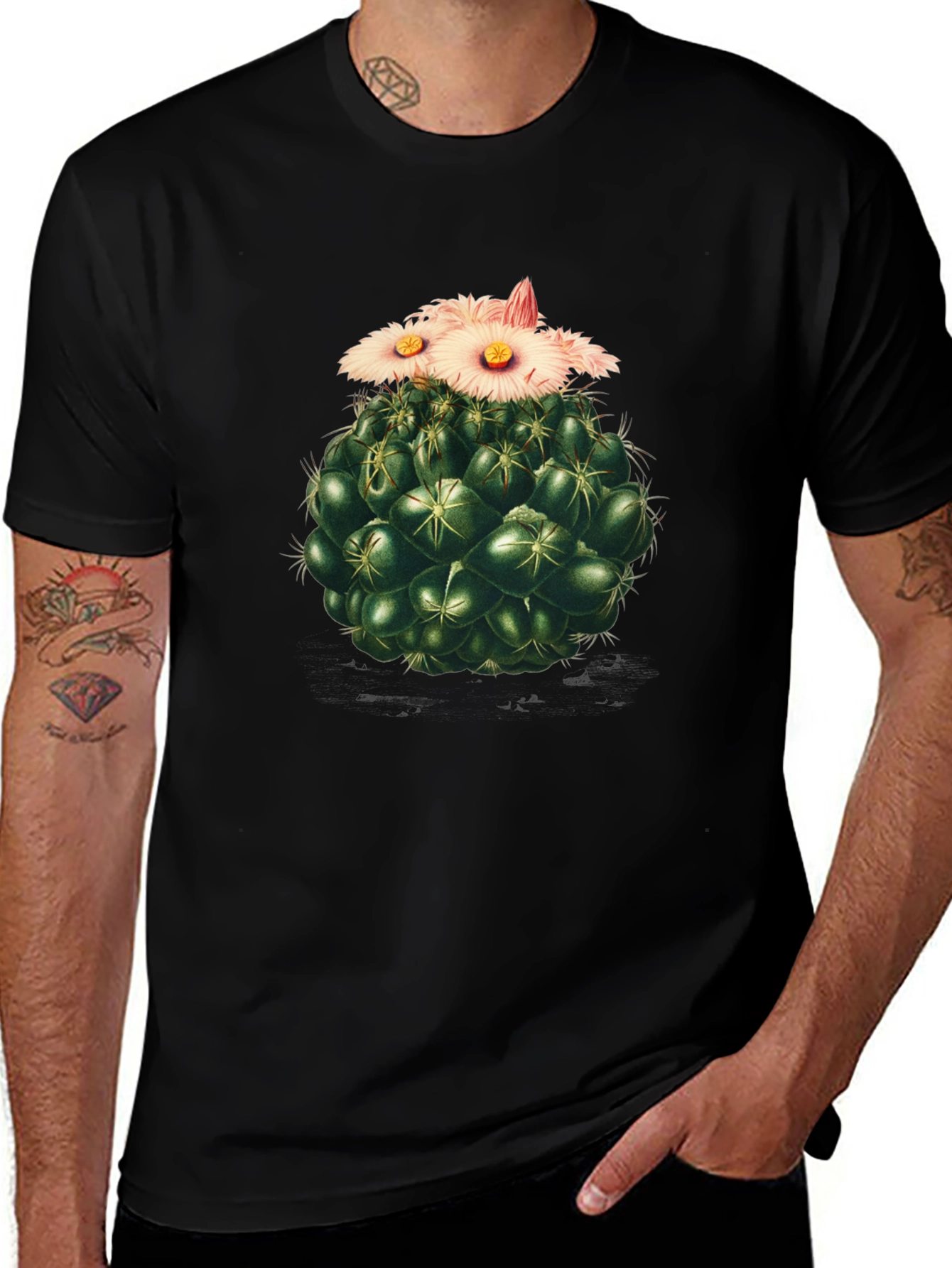 Variant 7 of Cactus Flower Graphic Tee - Stylish Black T-Shirt