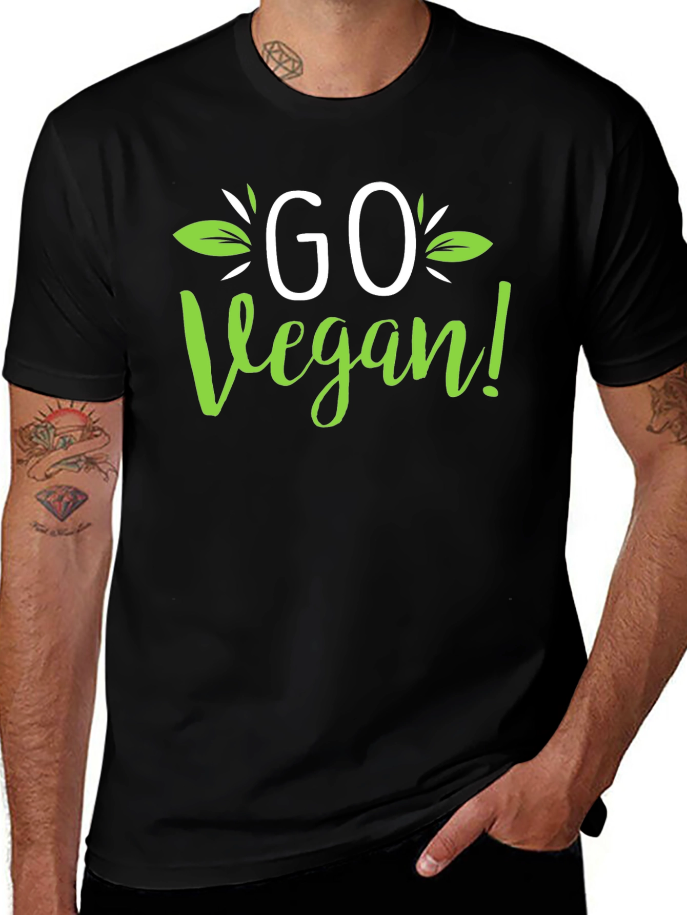 Variant 10 of Go Vegan T-Shirt - Black, Green & White