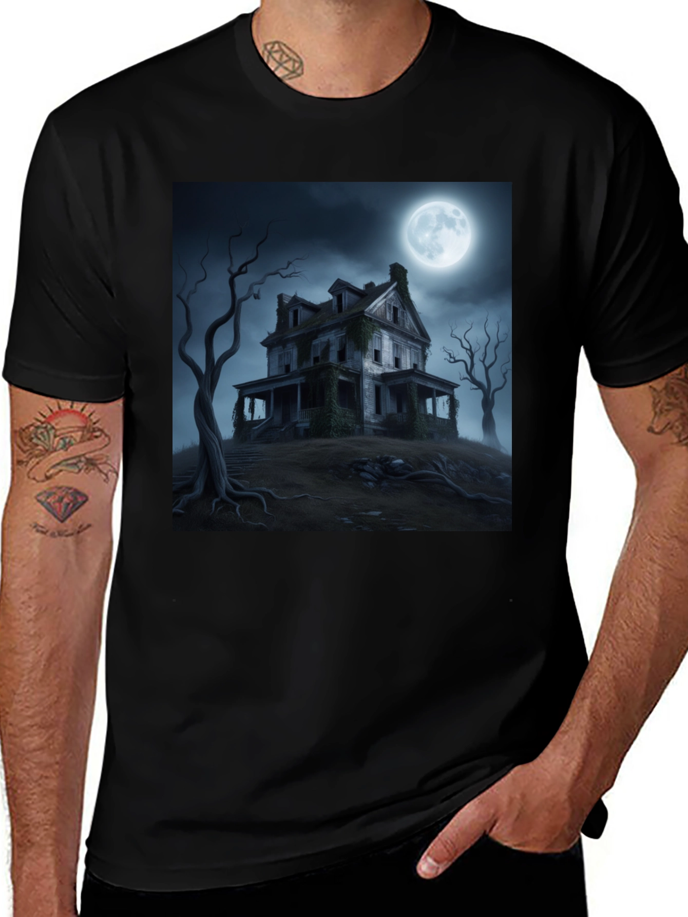 Variant 25 of Haunted House Graphic Tee - Spooky Halloween Shirt