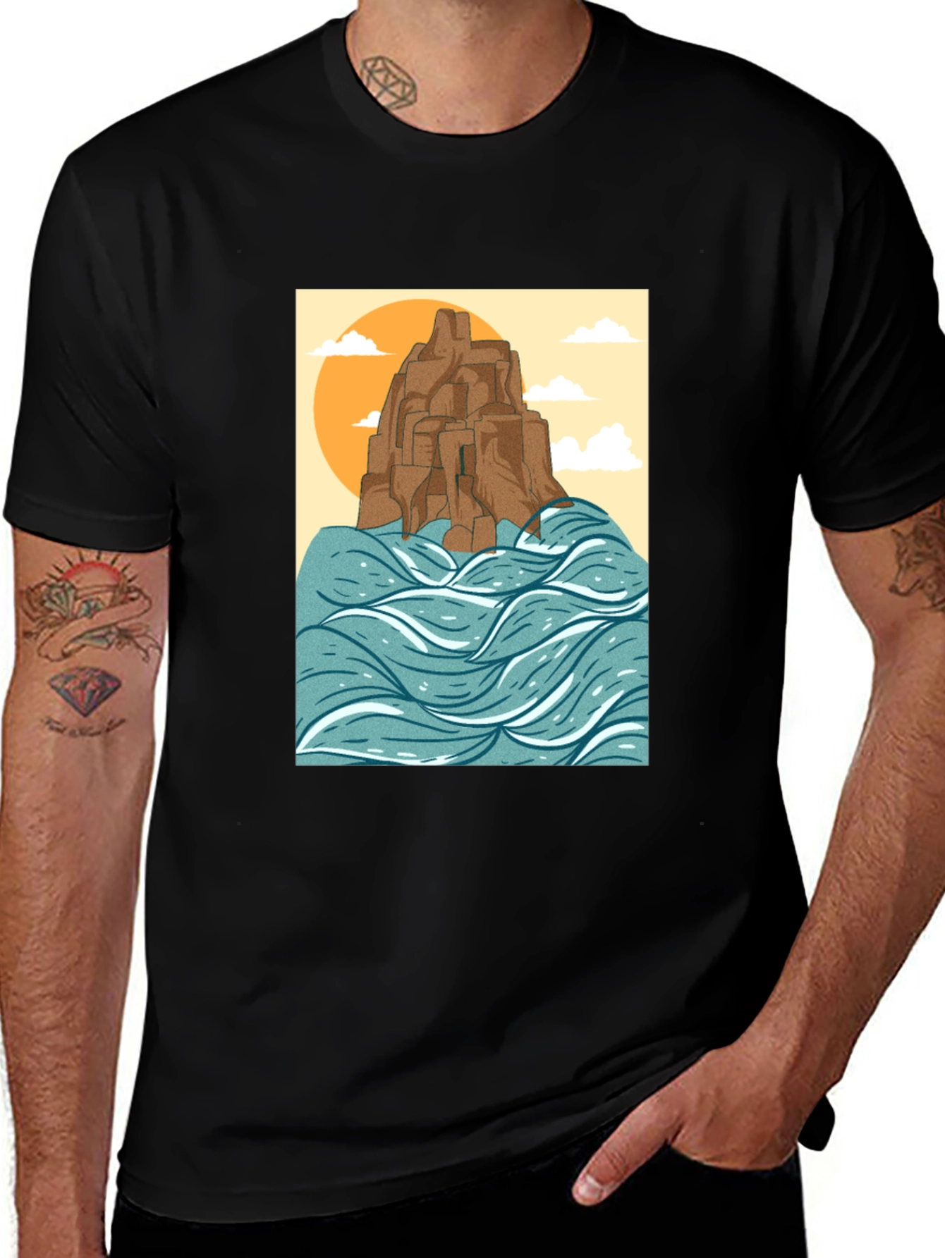 Variant 16 of Coastal Cliff Graphic T-Shirt - Black