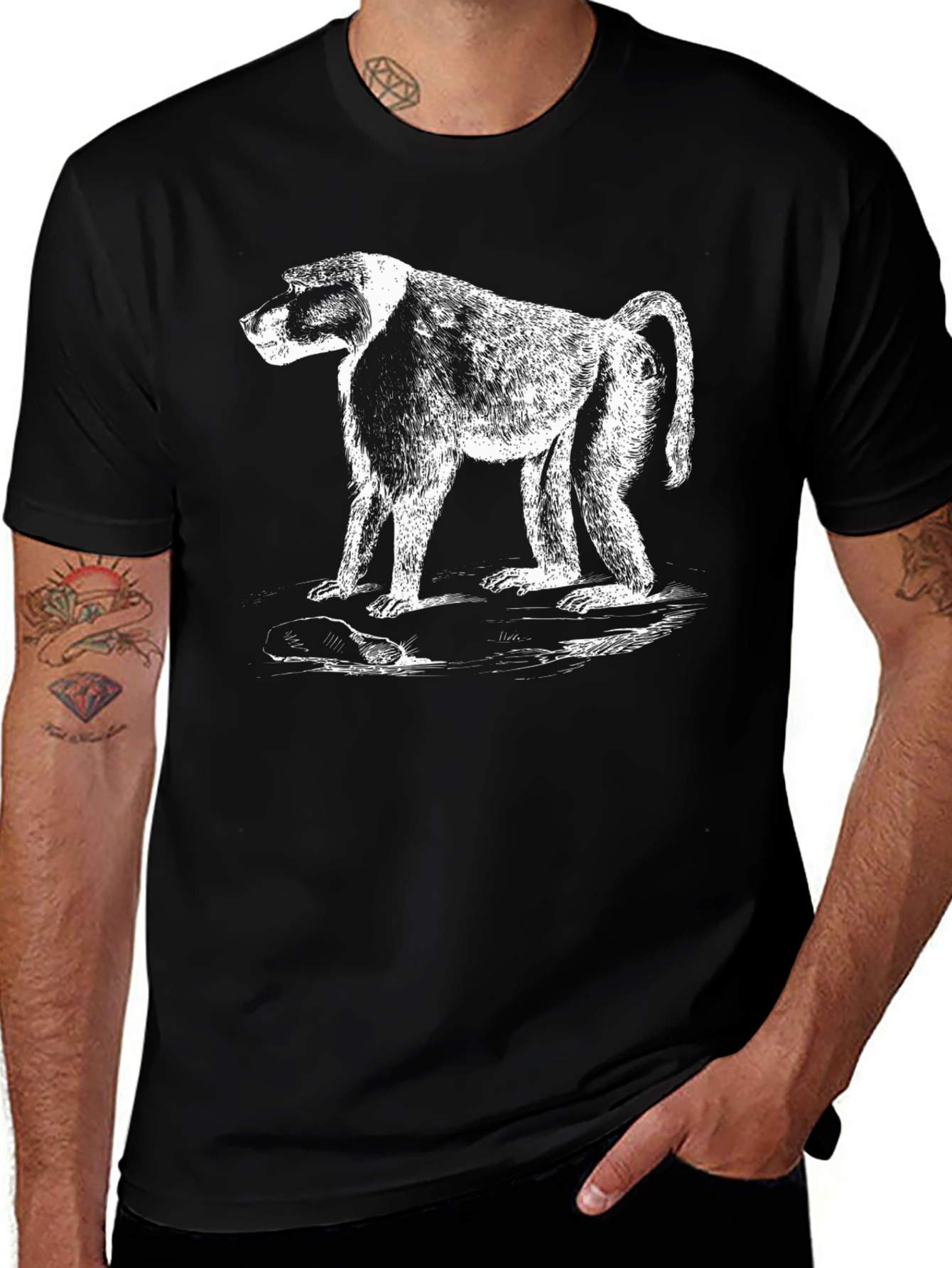 Variant 22 of Baboon Graphic Tee - Black Cotton T-Shirt