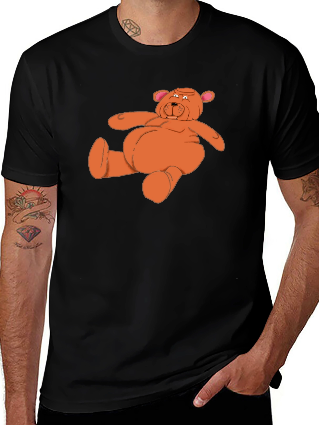 Variant 23 of Funny Cartoon Bear T-Shirt - Black Cotton Tee