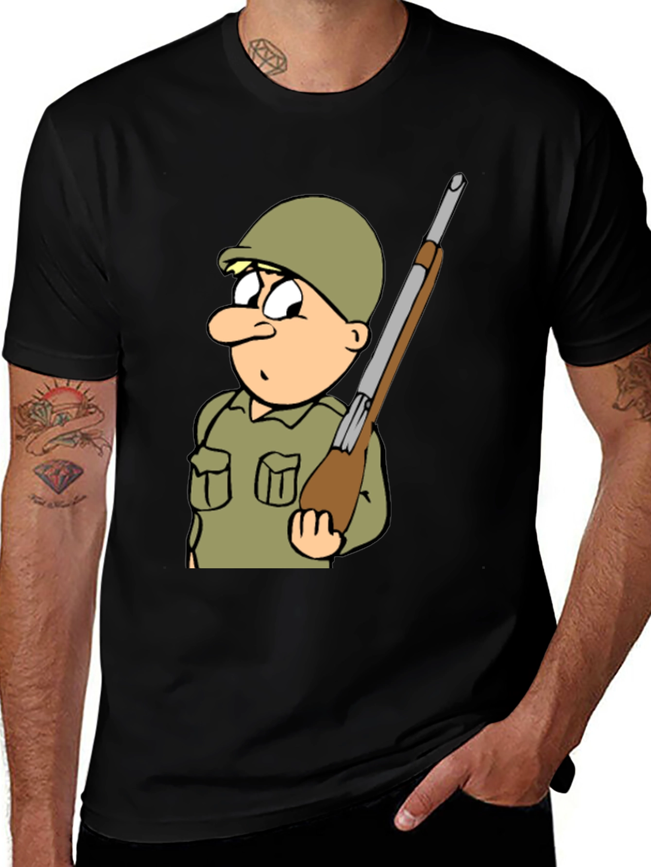 Variant 14 of Cartoon Soldier Black T-Shirt