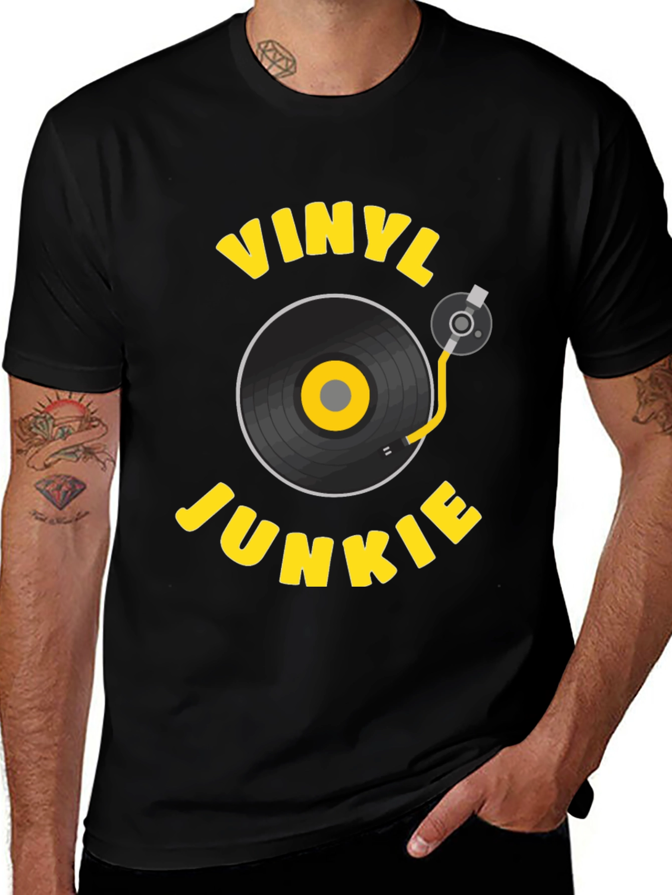 Vinyl Junkie Black Graphic Tee - Music Lover Shirt