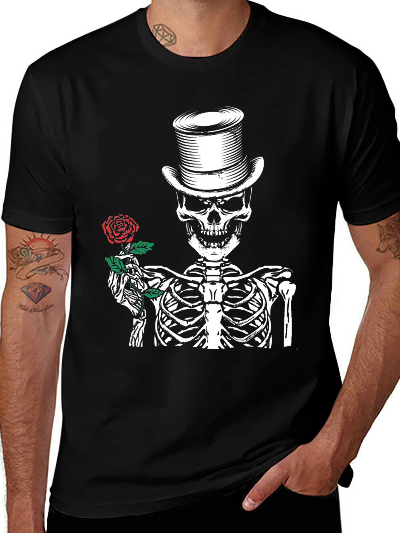 Variant 13 of Skeleton Top Hat Rose Graphic Tee