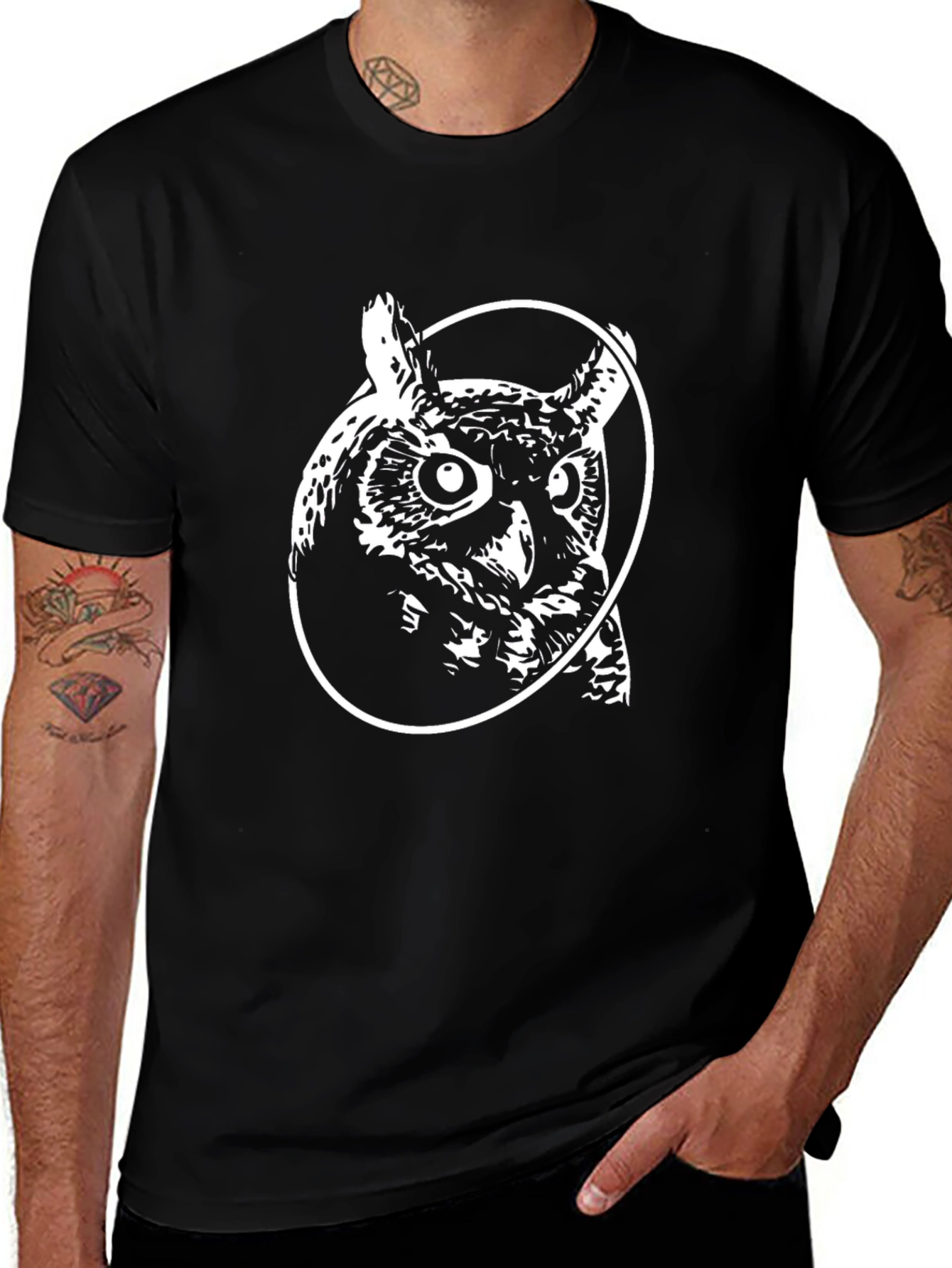 Variant 7 of Owl Graphic Black T-Shirt - Stylish Men's Tee