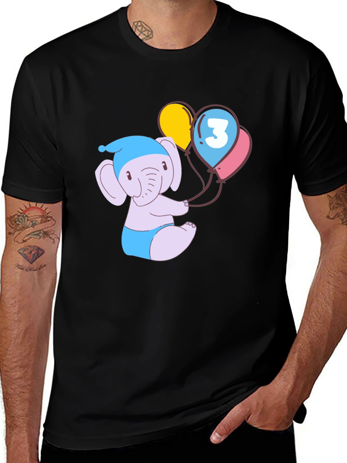Variant 12 of Cute Elephant 3rd Birthday Black T-Shirt