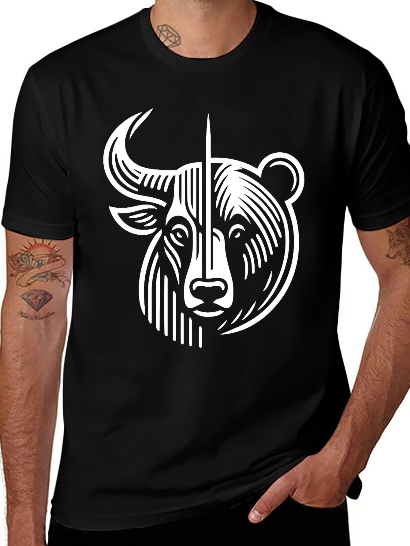 Variant 29 of Bull and Bear Graphic Tee - Black Cotton Blend