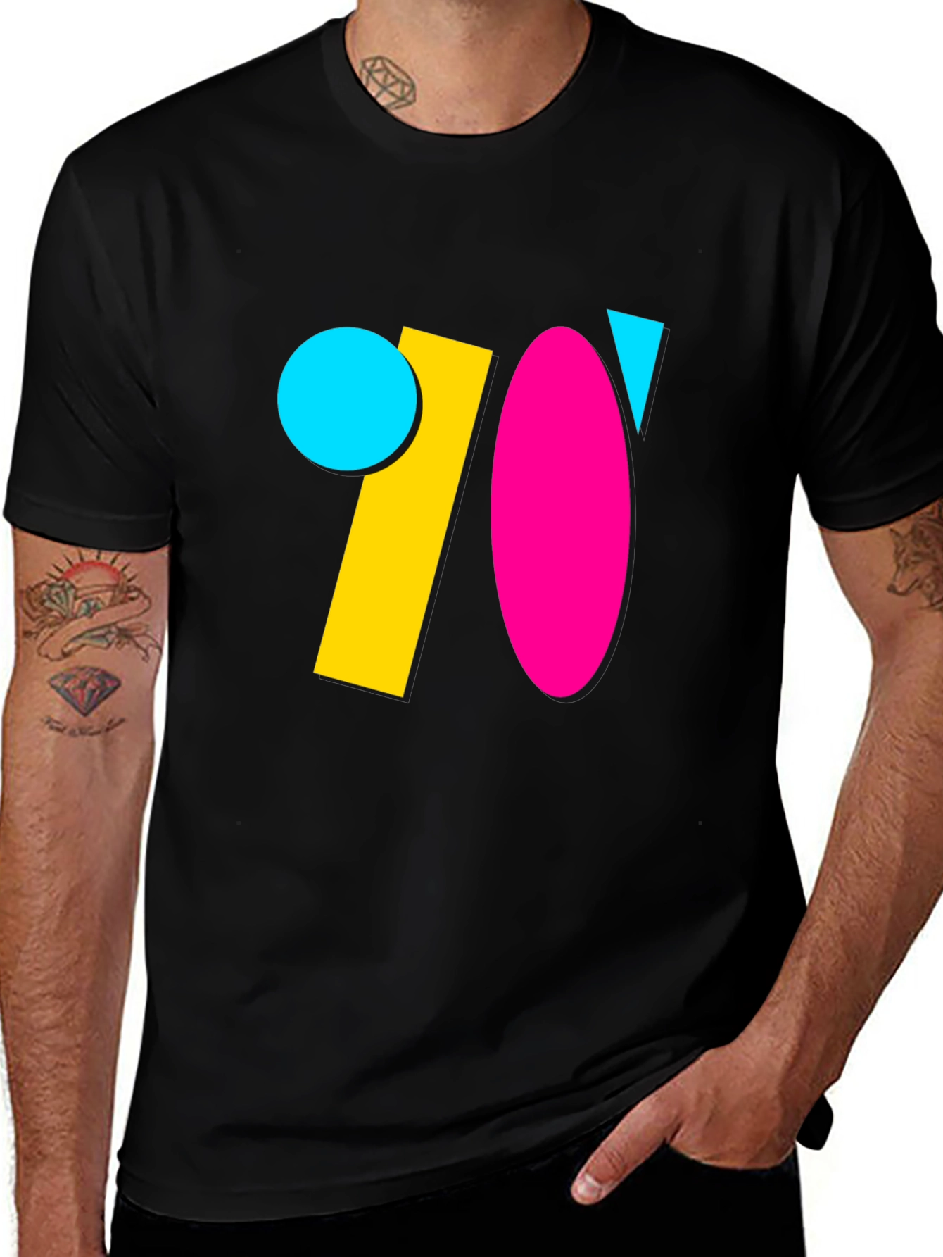 Variant 9 of Retro 70s Geometric Graphic Tee - Black