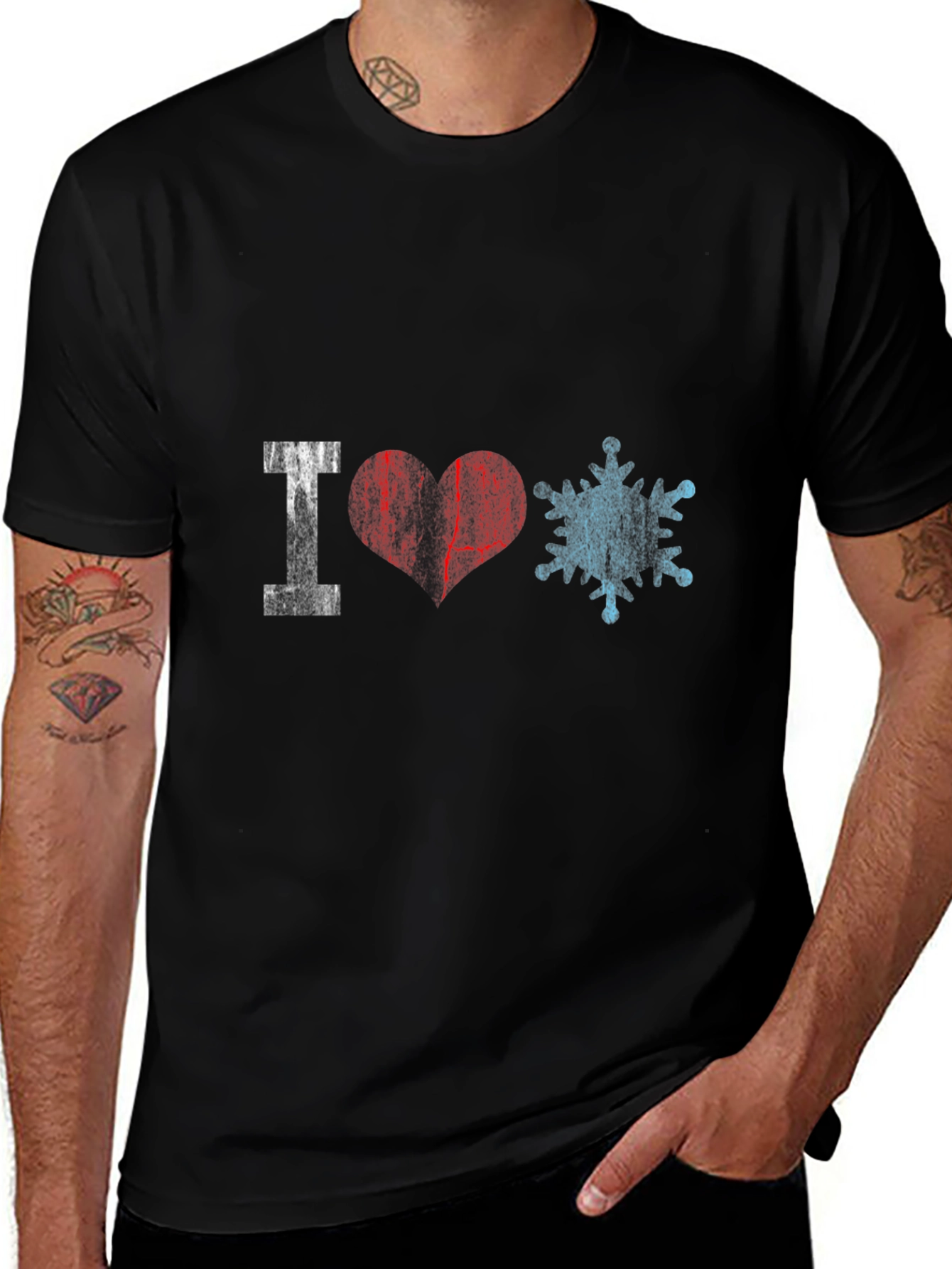 Variant 26 of I Love Snowflakes Graphic Tee - Black
