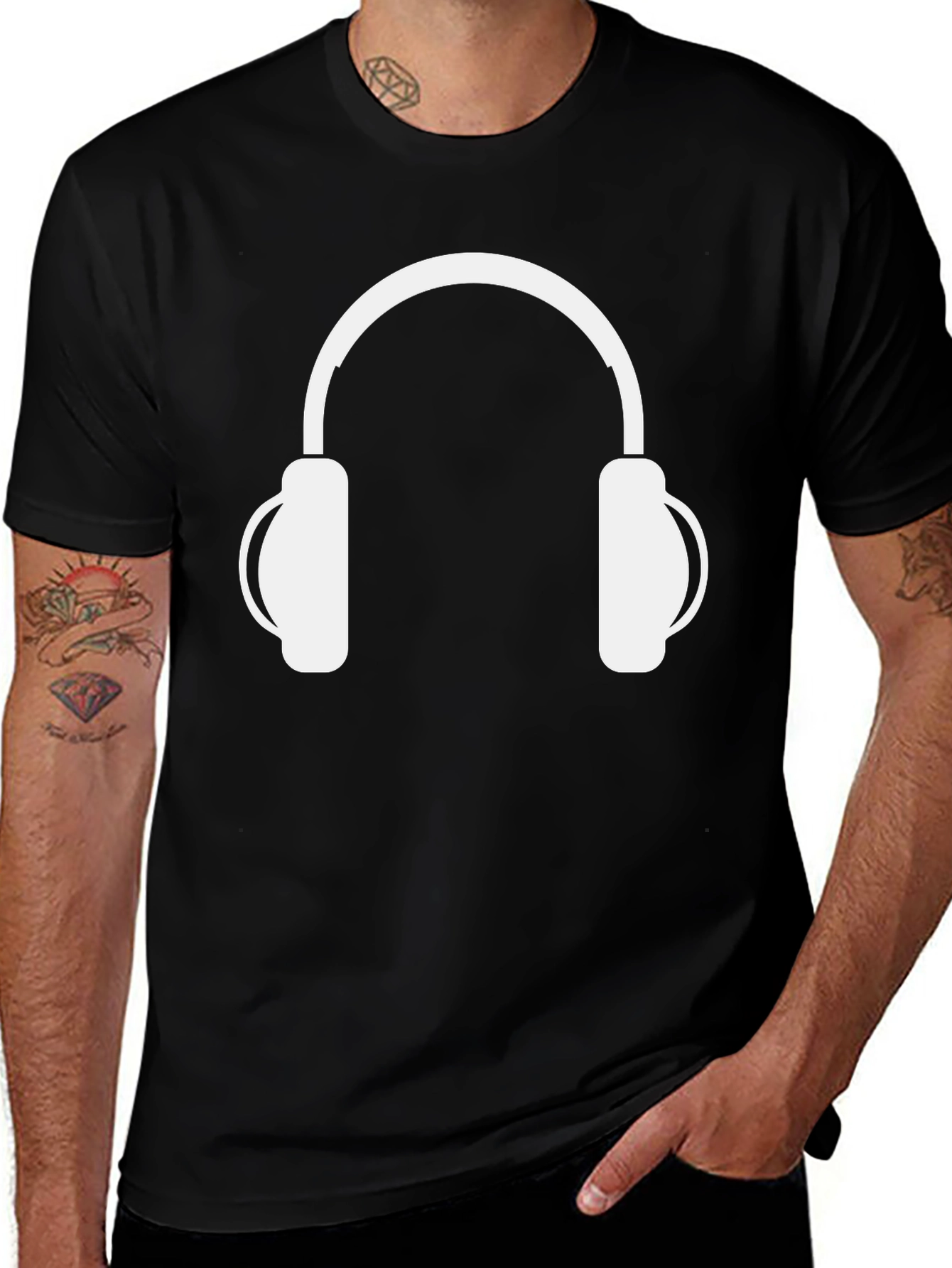 Variant 21 of Black T-Shirt with White Headphones Design