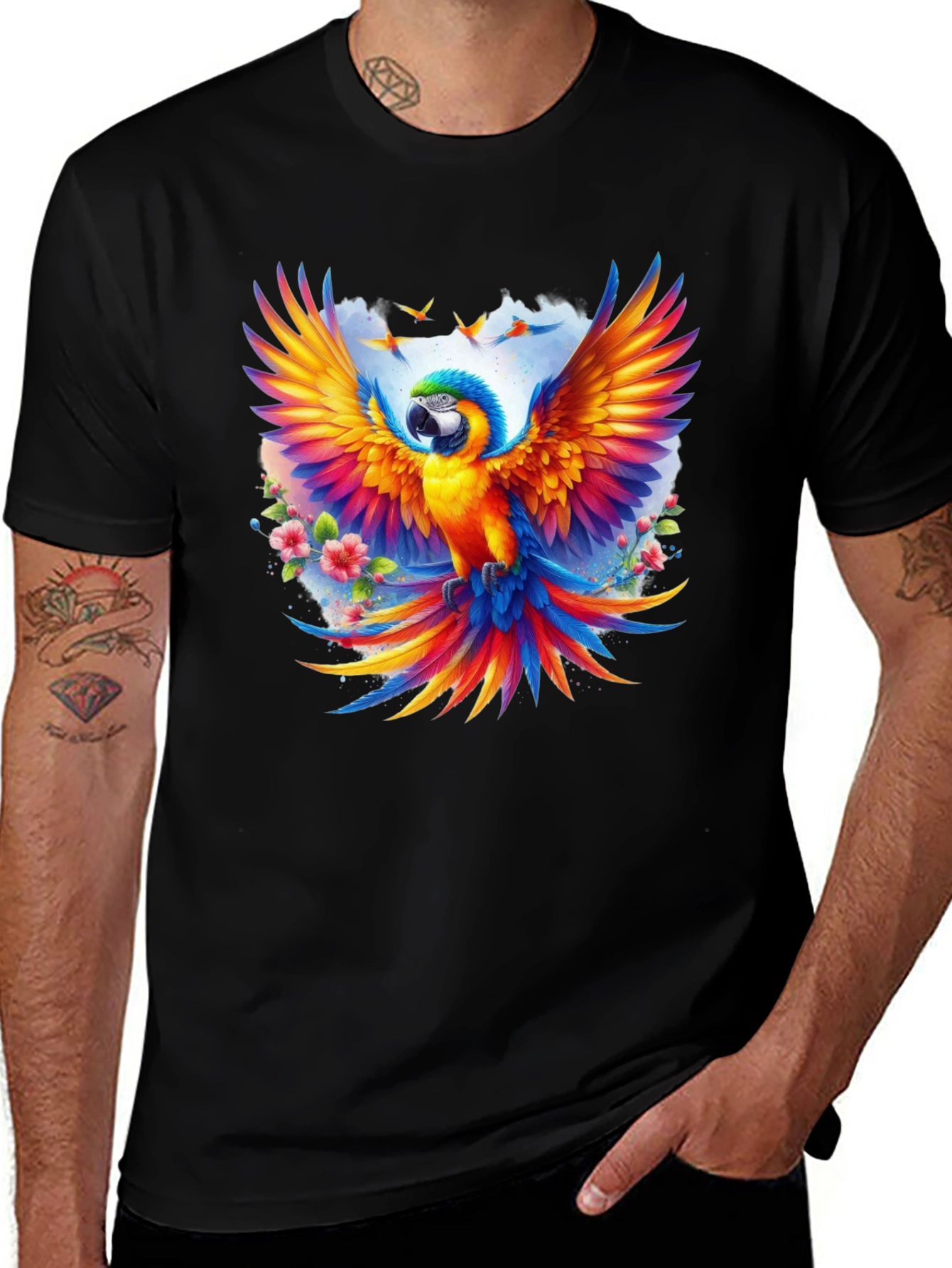 Variant 30 of Vibrant Parrot Graphic Tee - Artistic Design