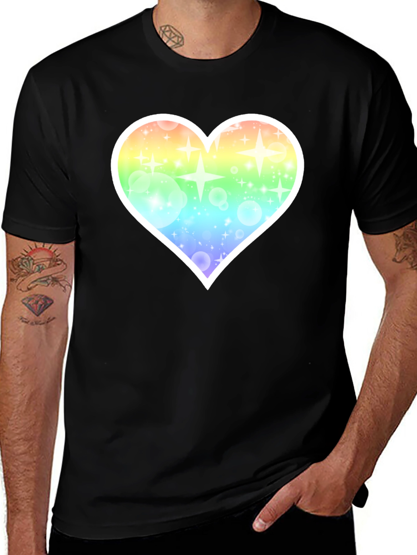 Variant 15 of Rainbow Heart Graphic Tee - Black Cotton Blend