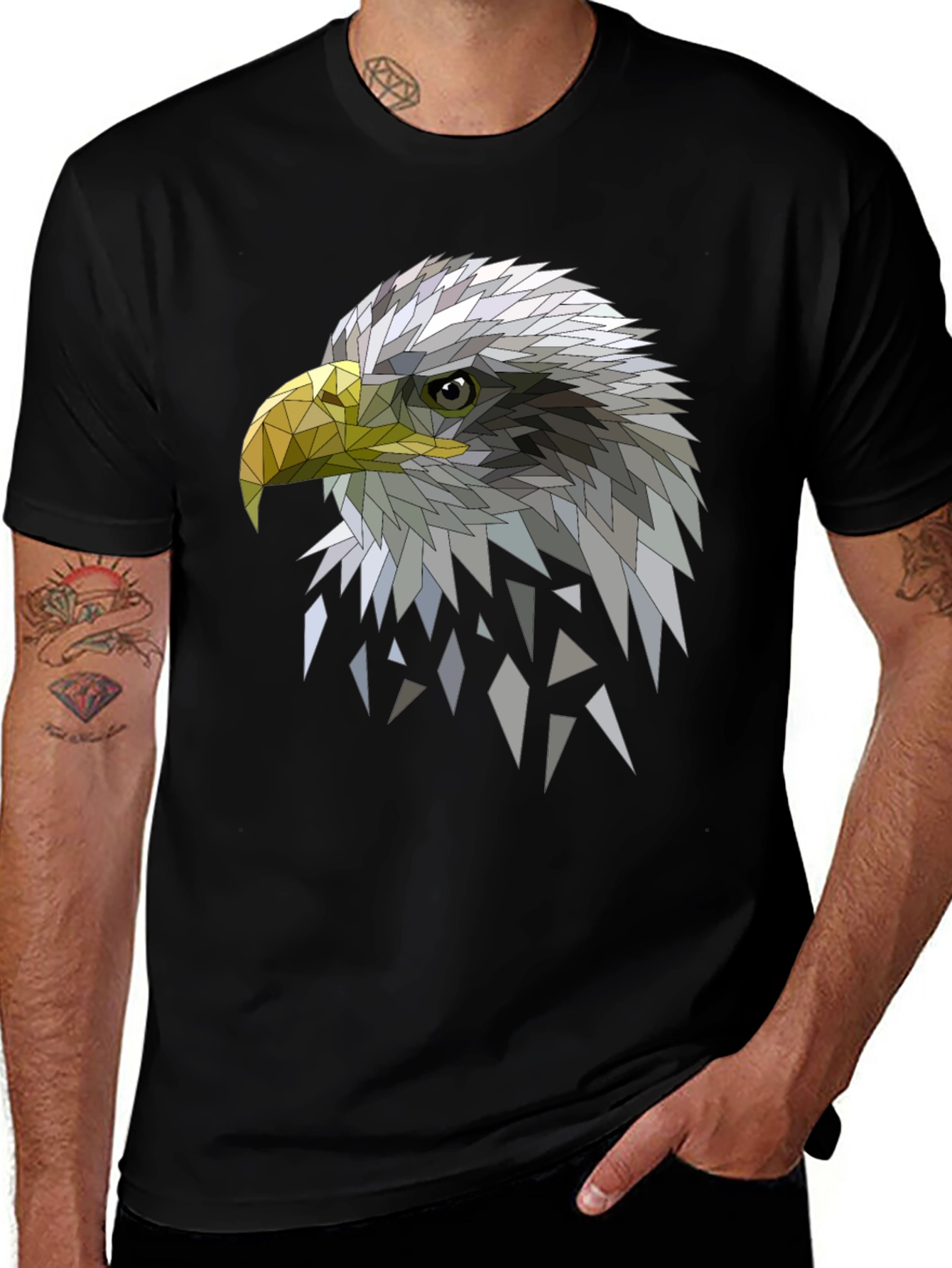Geometric Eagle Graphic Black Tee