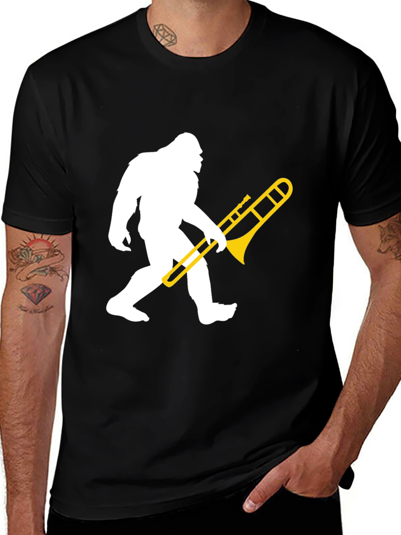 Variant 28 of Sasquatch Trombone Black T-Shirt