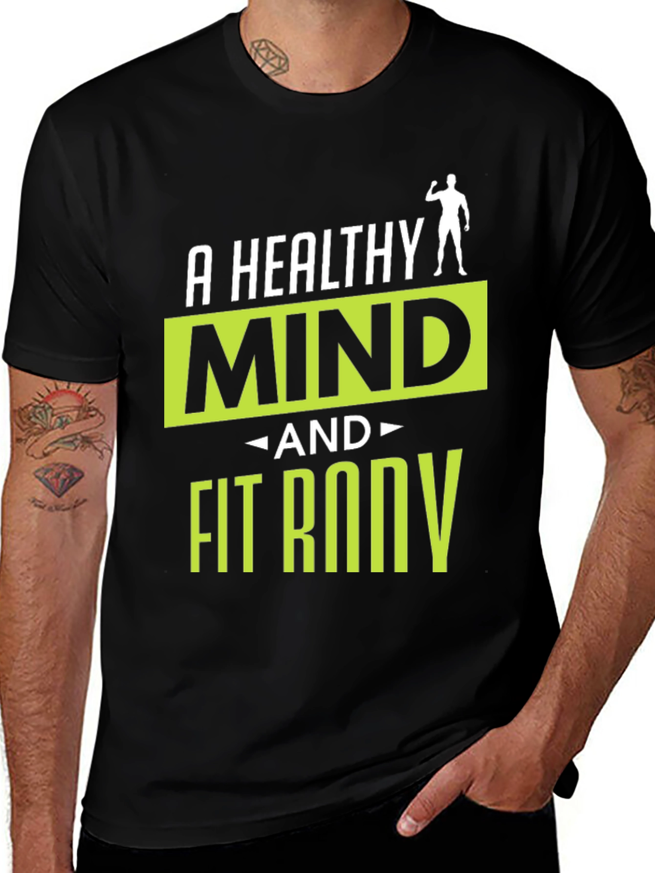 Variant 12 of Healthy Mind, Fit Body Graphic Tee - Gym Motivation T-Shirt