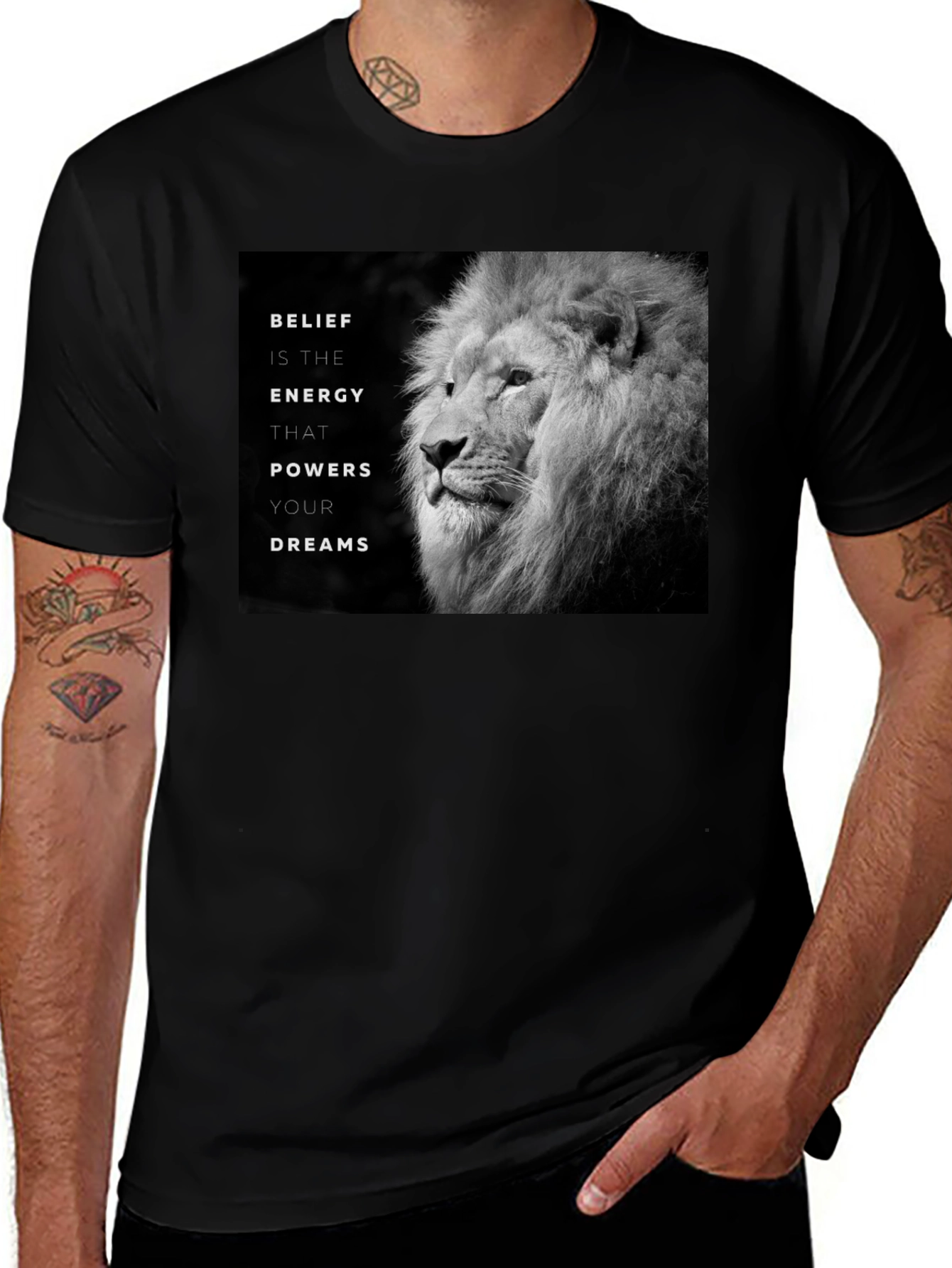 Variant 25 of Lion Belief Graphic Tee - Black