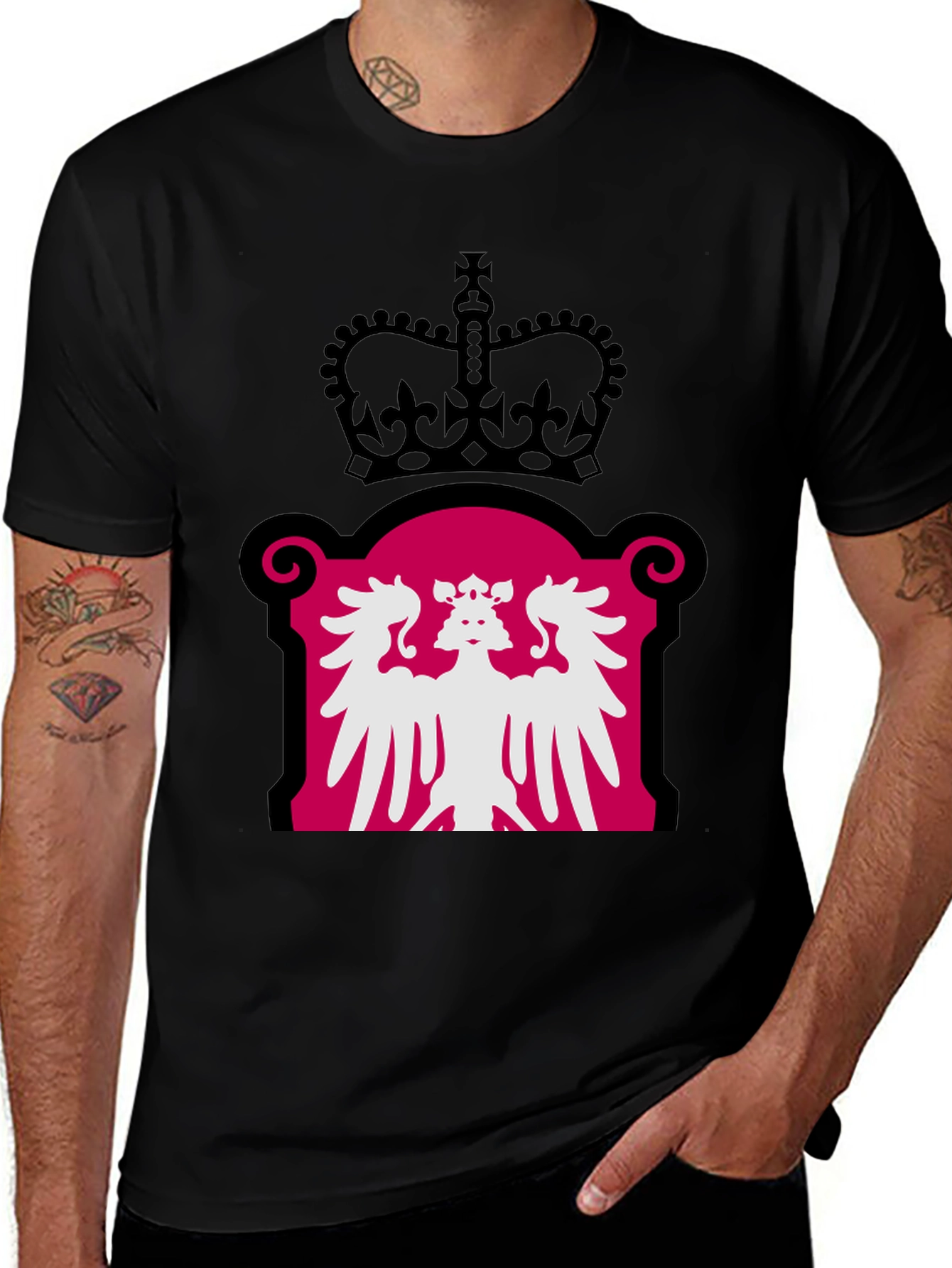 Variant 26 of Royal Crest Graphic Tee - Black Cotton Blend