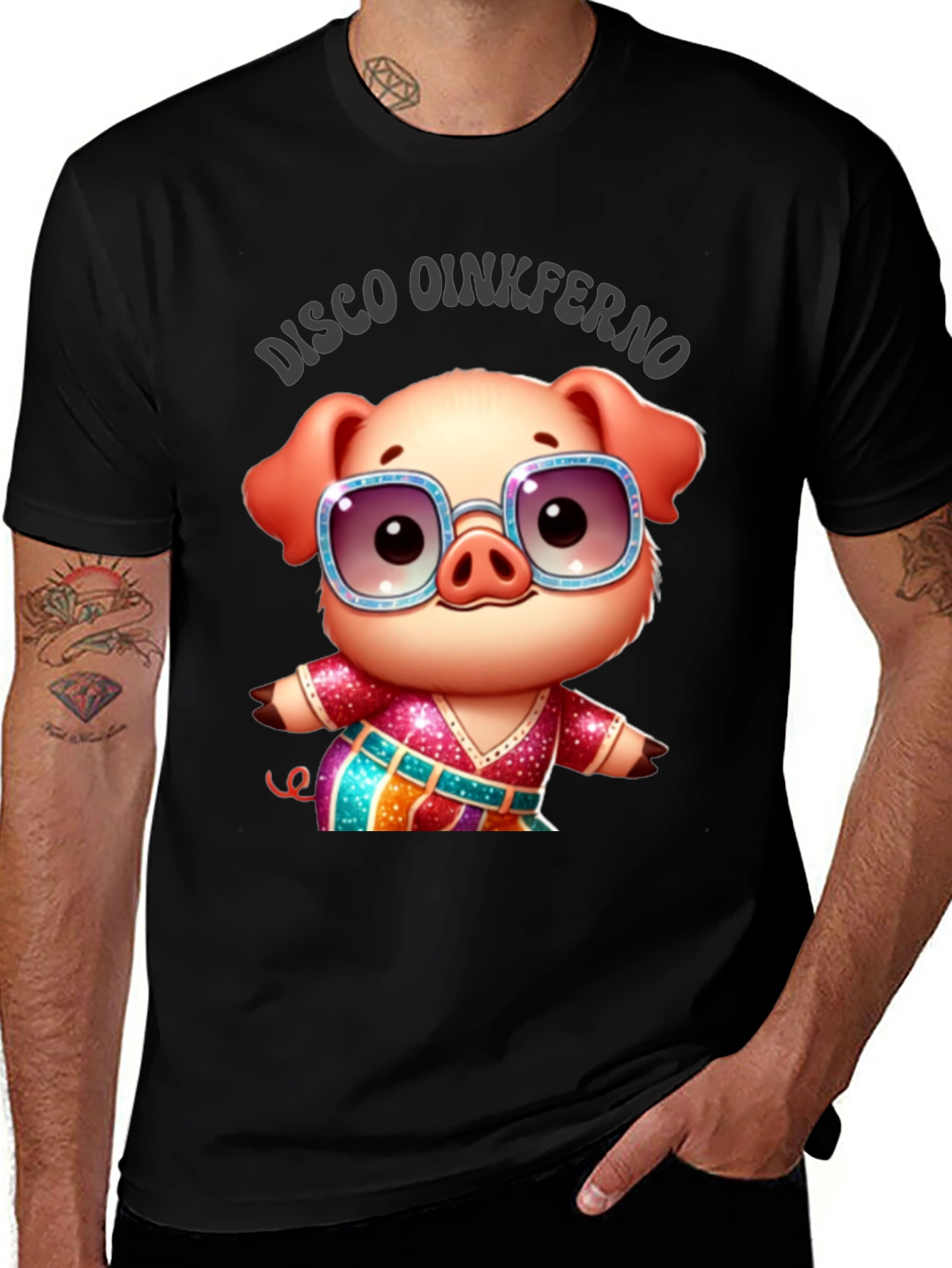 Variant 20 of Disco Oinkferno Pig T-Shirt - Cute & Fun!