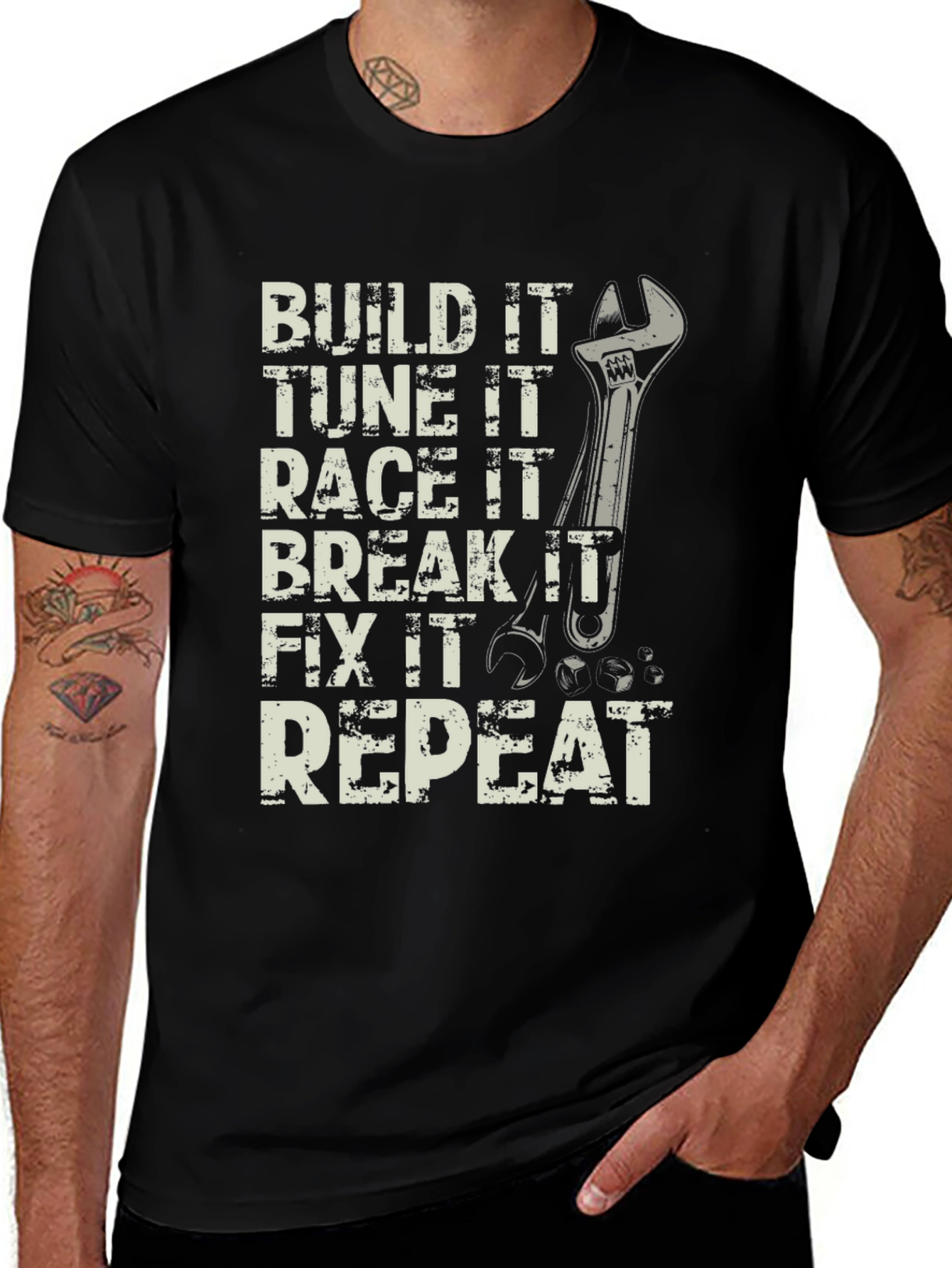 Variant 14 of Build Tune Race Break Fix Repeat Black T-Shirt