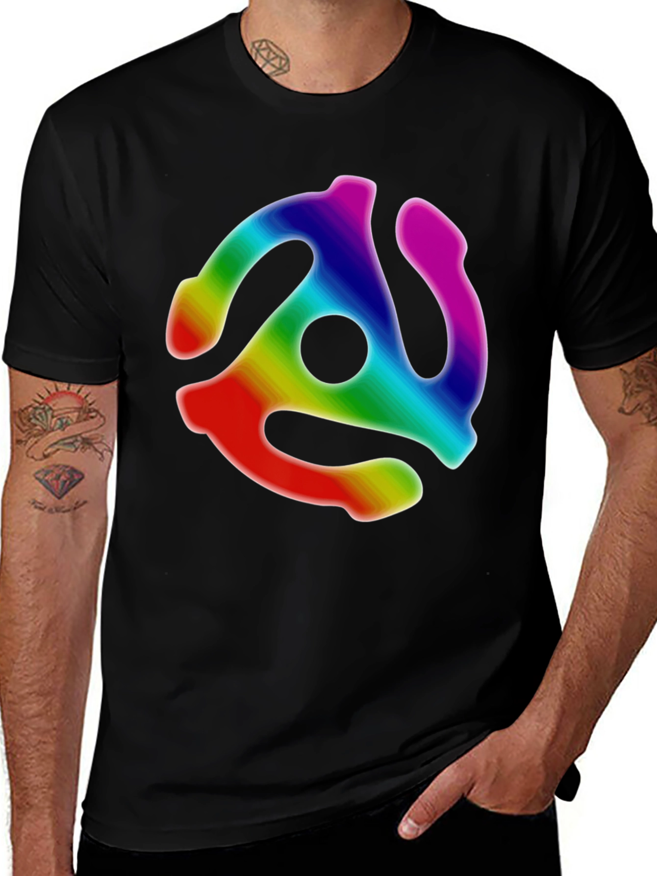 Variant 26 of Rainbow 45 RPM Record Adapter T-Shirt - Black