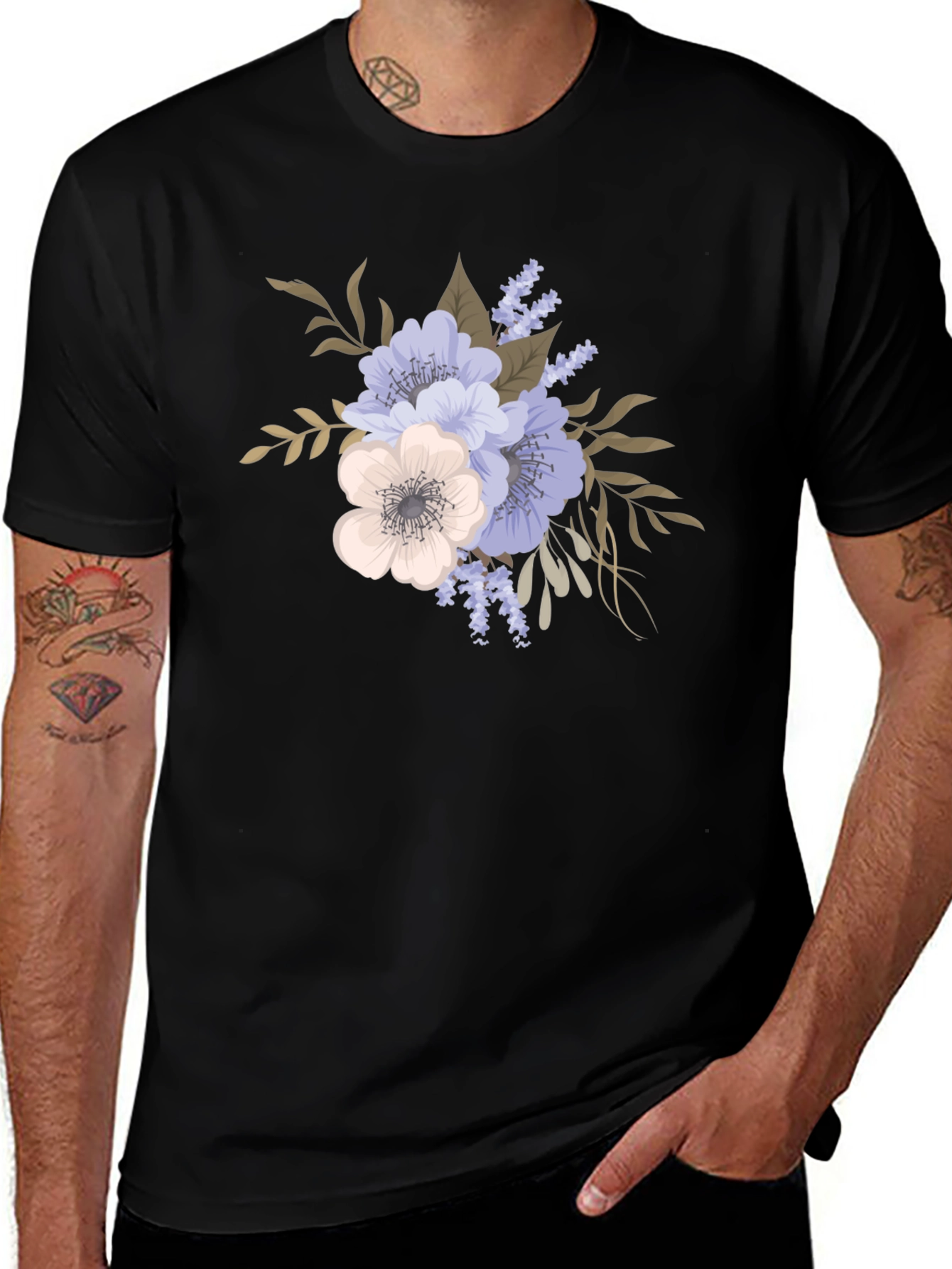 Variant 14 of Floral Print Black T-Shirt