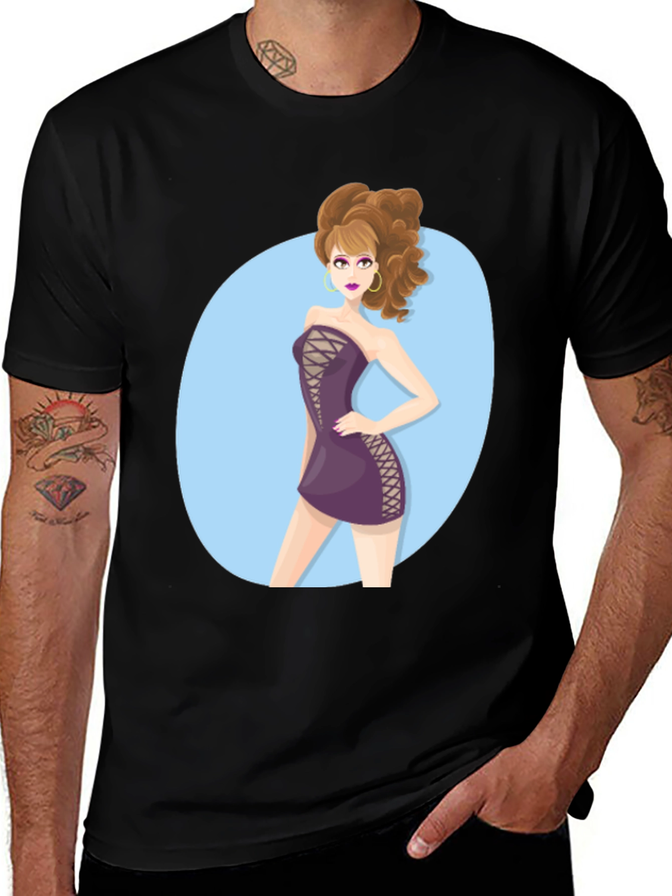 Variant 12 of Cartoon Woman Graphic Black Tee Shirt