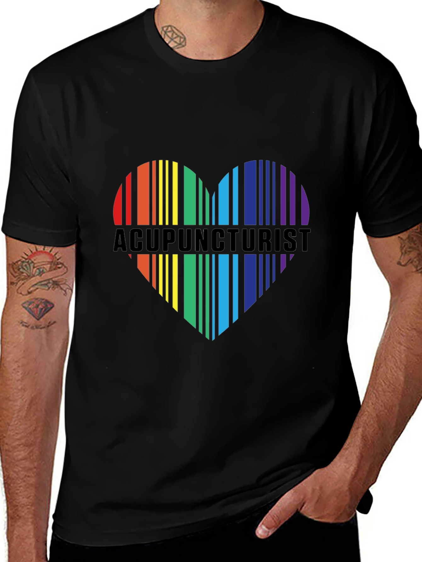 Black Acupuncturist Rainbow Heart T-Shirt main image