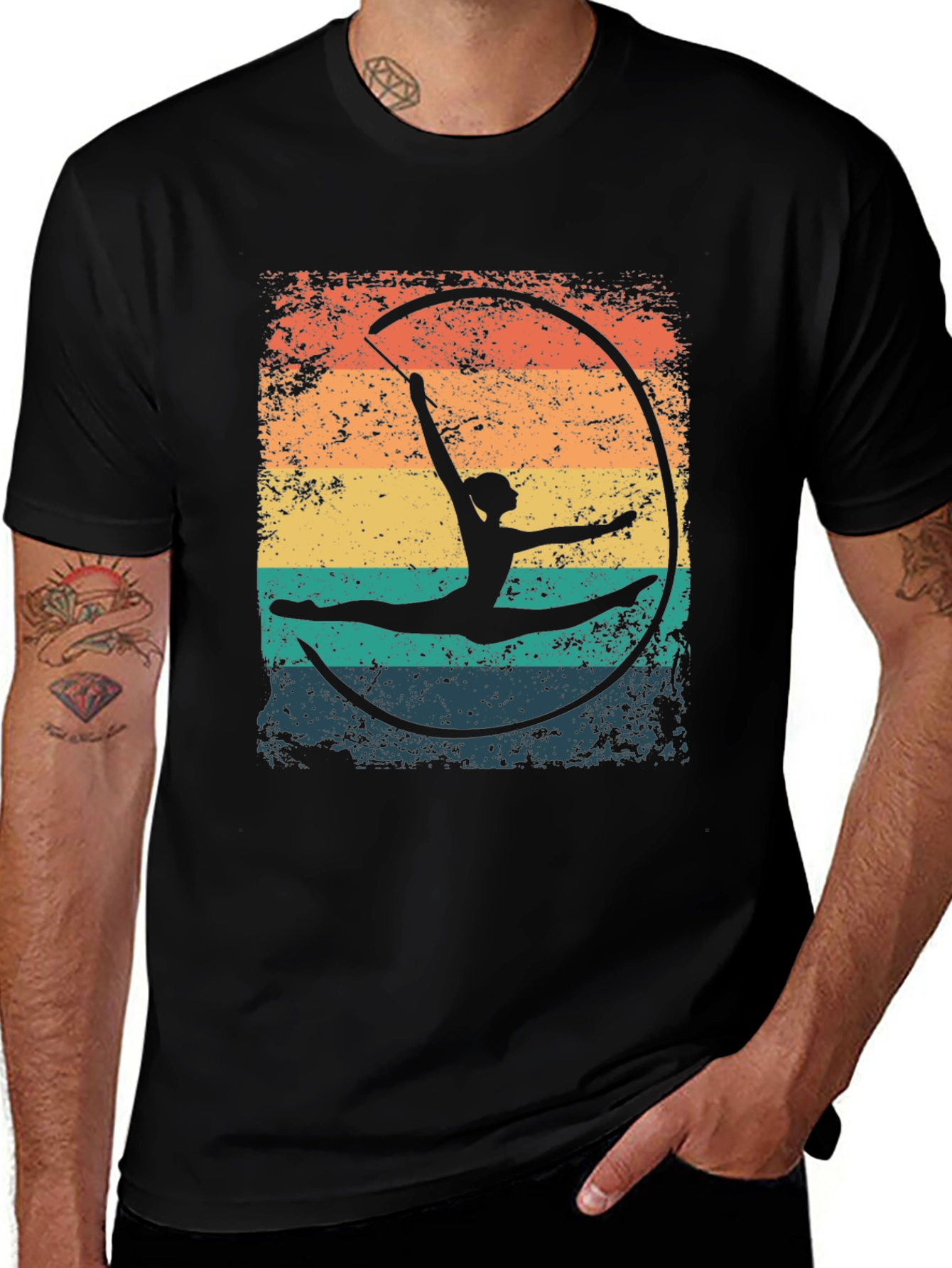 Variant 2 of Gymnast Ribbon T-Shirt - Retro Style Black Tee