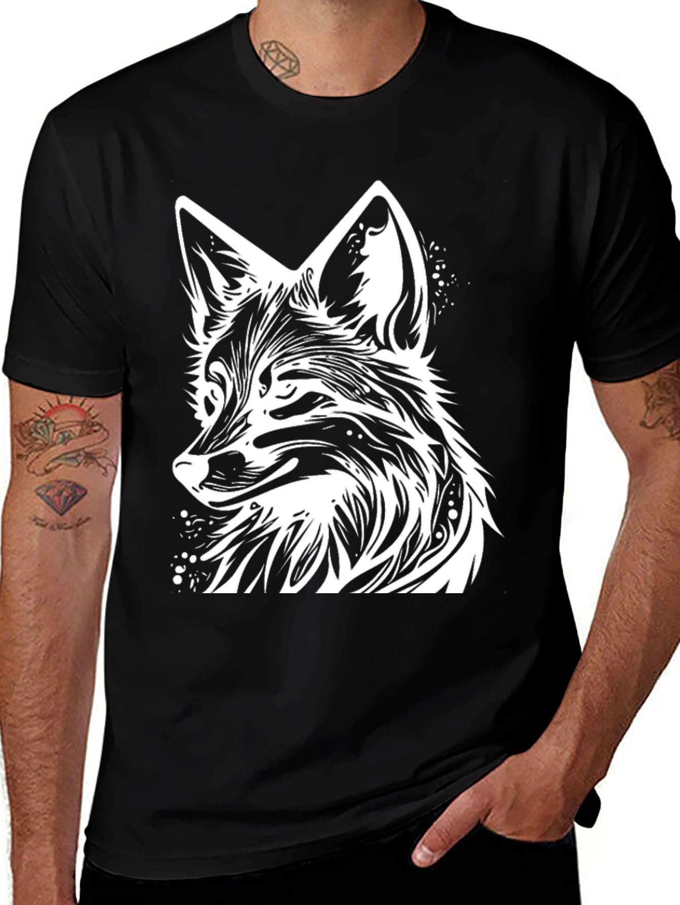 Variant 21 of Fox Graphic Black T-Shirt - Stylish Animal Tee