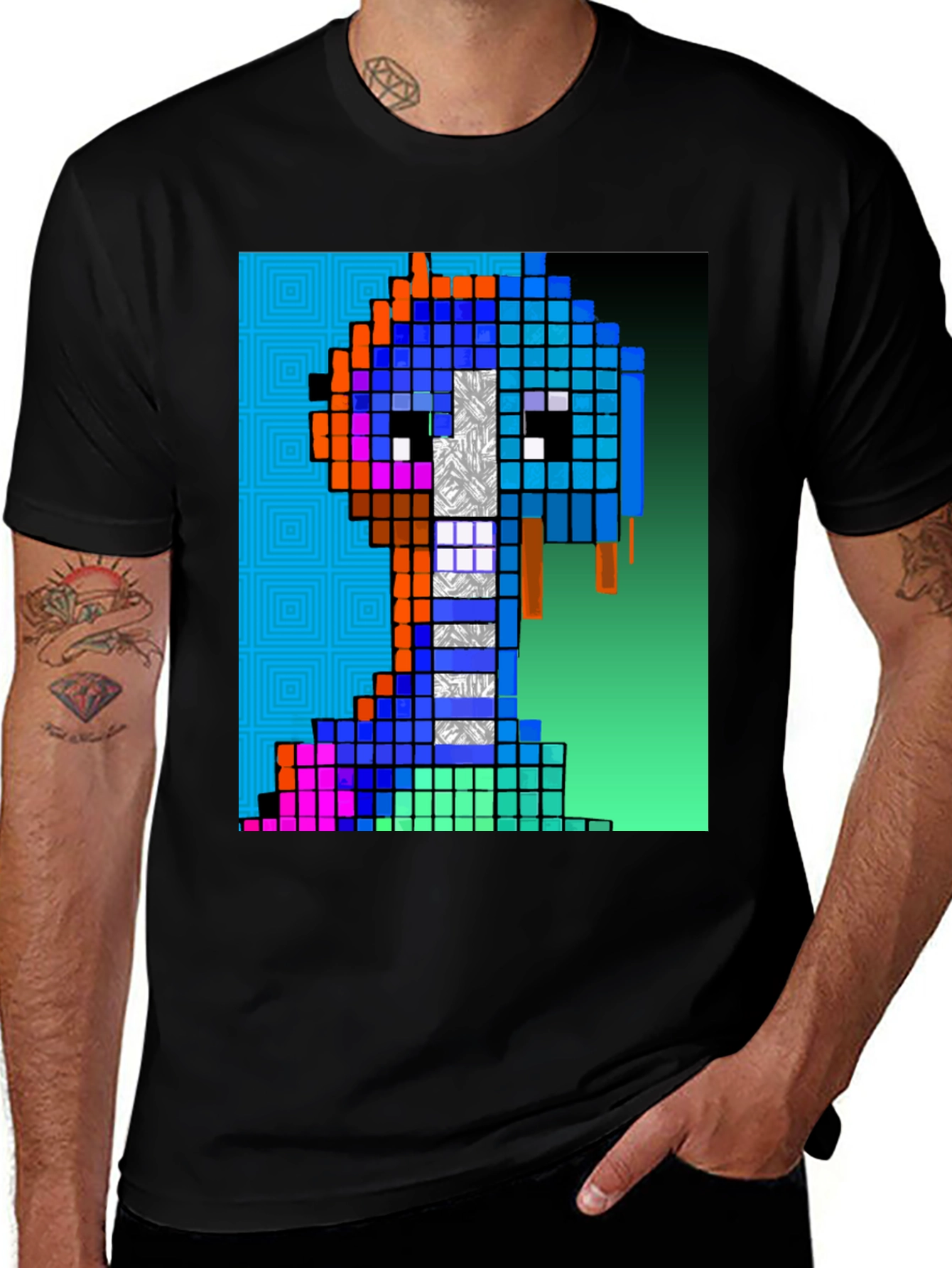Variant 23 of Pixel Art Graphic Print Black T-Shirt