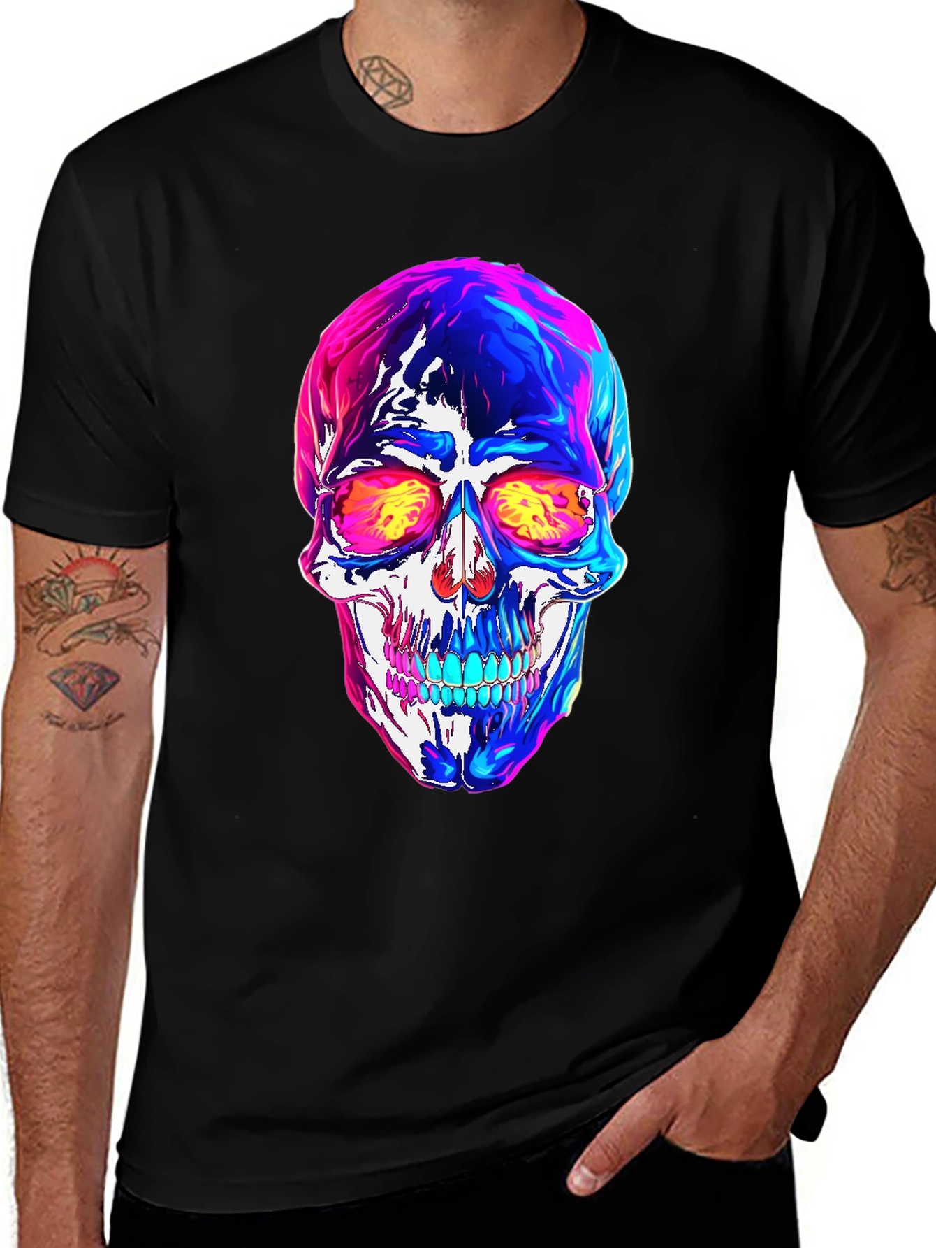 Variant 16 of Vibrant Skull Graphic Tee - Black