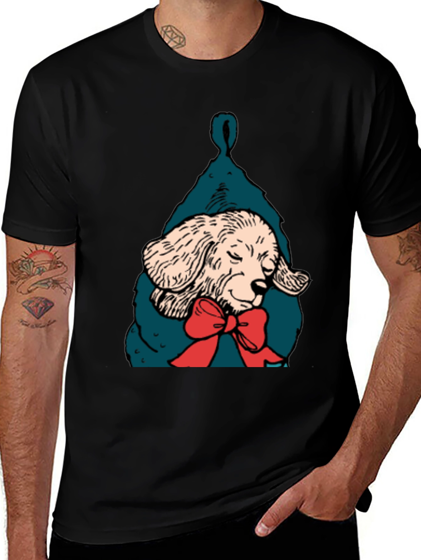 Dog in Stocking Graphic T-Shirt