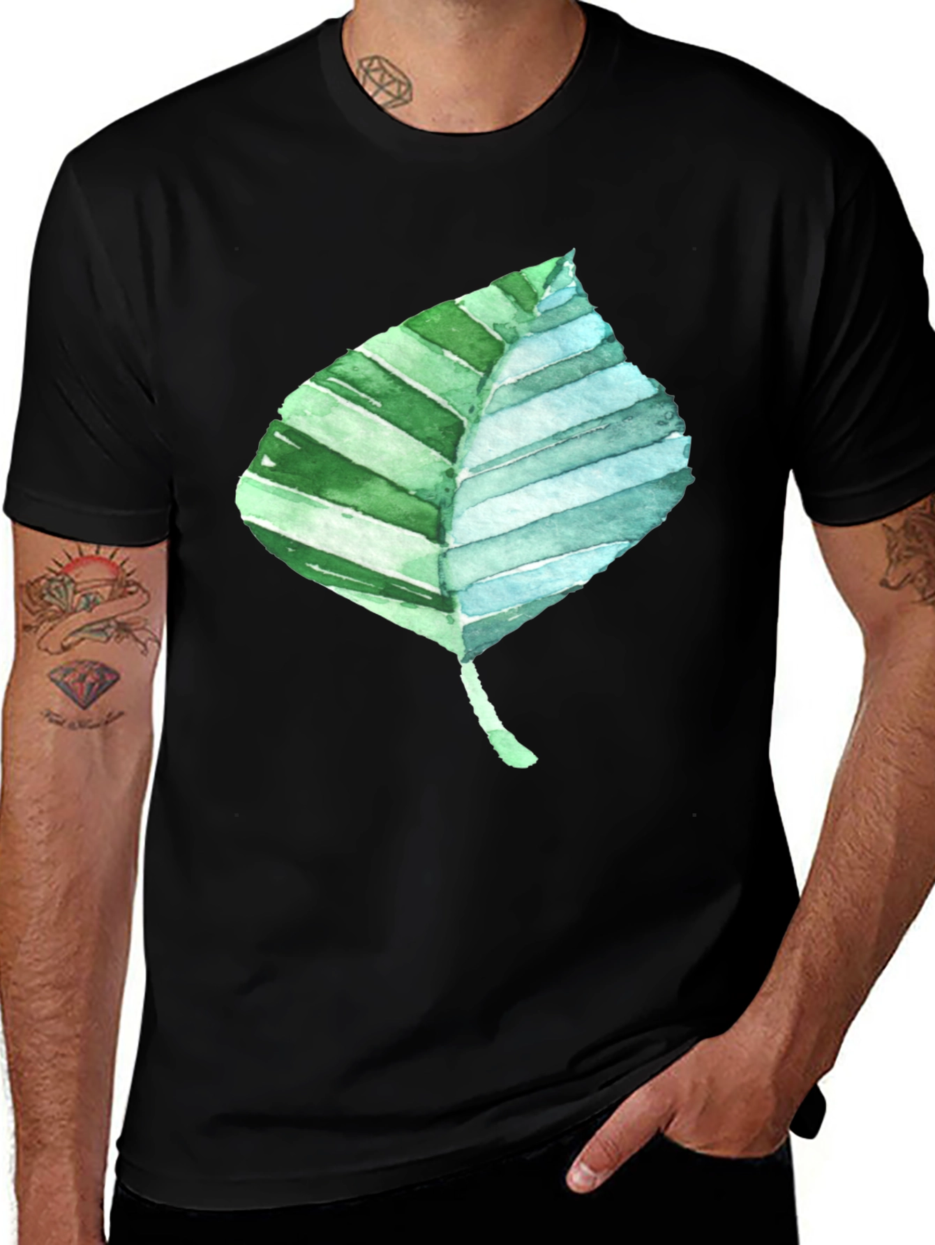 Variant 16 of Leaf Graphic Black T-Shirt