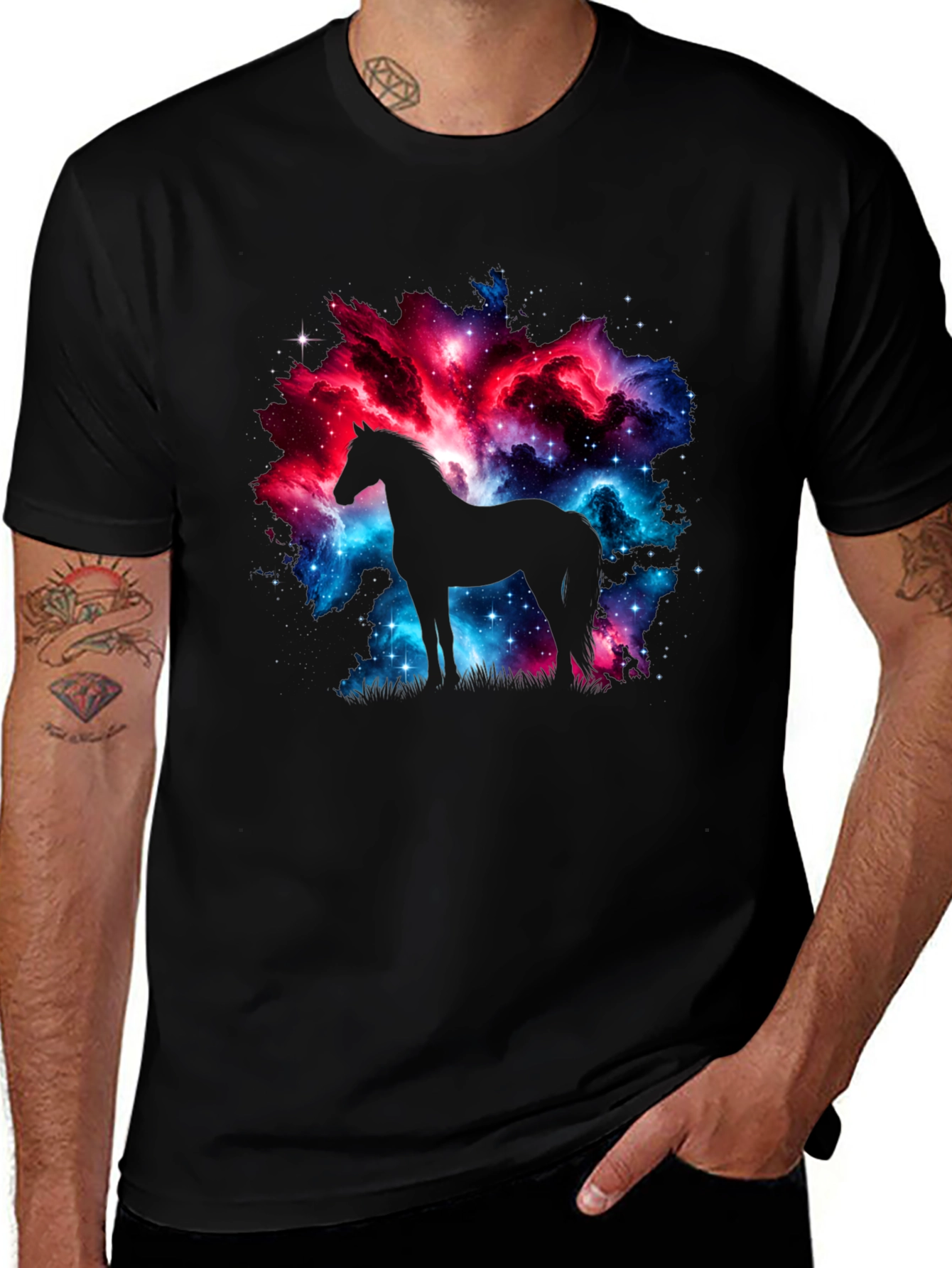 Variant 3 of Galaxy Horse Graphic Tee - Stylish Black T-Shirt